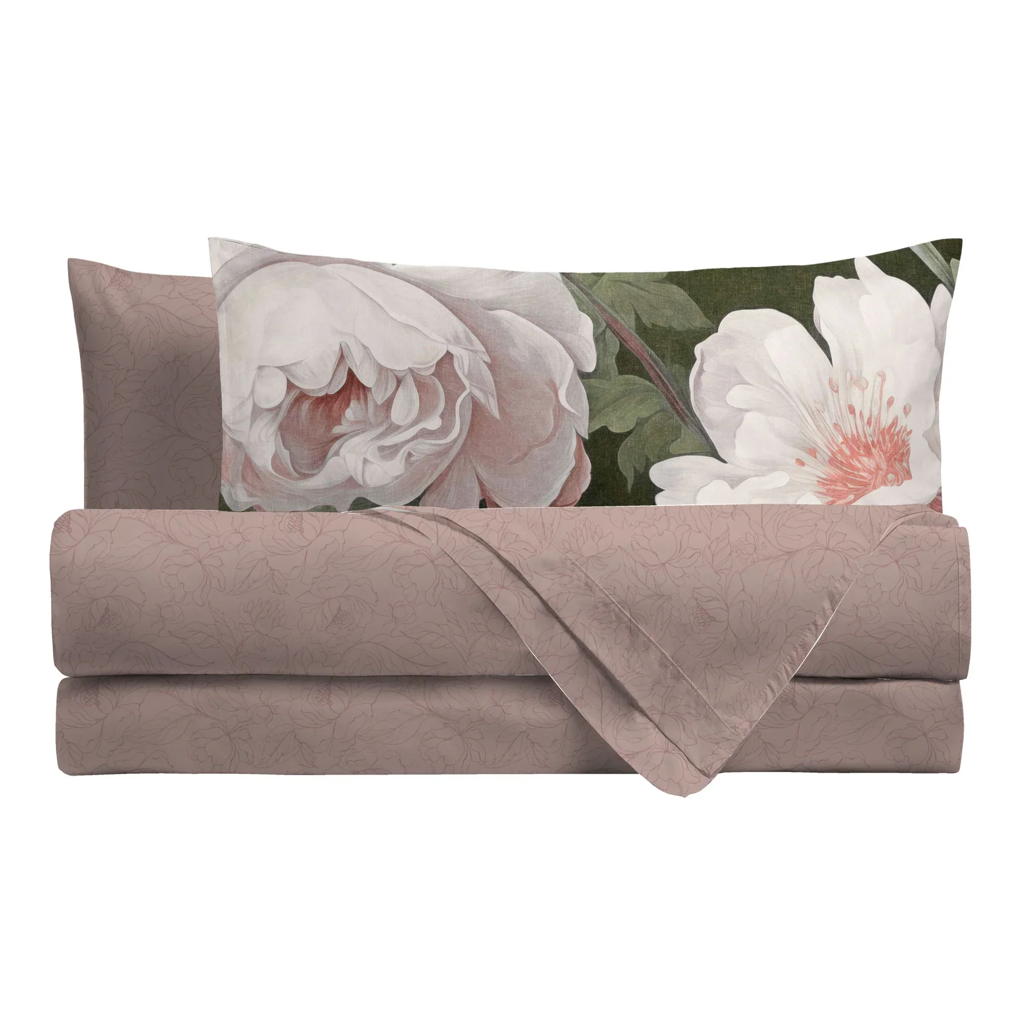 Completo Letto Singolo in Cotone con Stampa Digitale - Fantasia Absinthe Margaux Verde