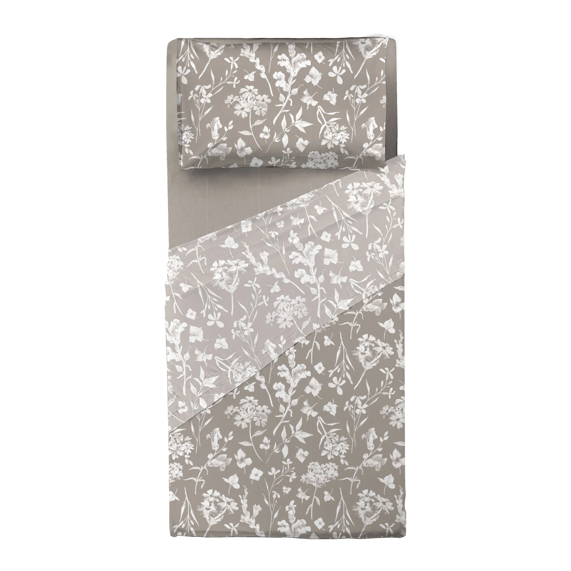 Completo Letto Singolo in Cotone con Stampa - Fantasia Fedora Taupe - Image 3