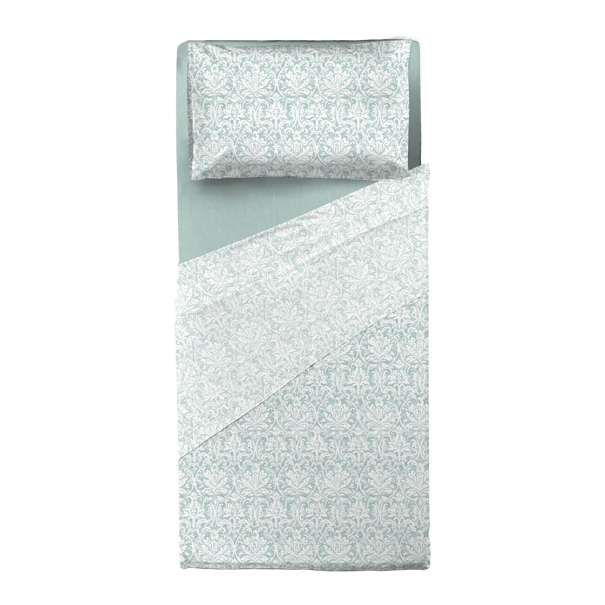Completo Letto Singolo in Cotone con Stampa - Fantasia Filomena Aqua - Image 3