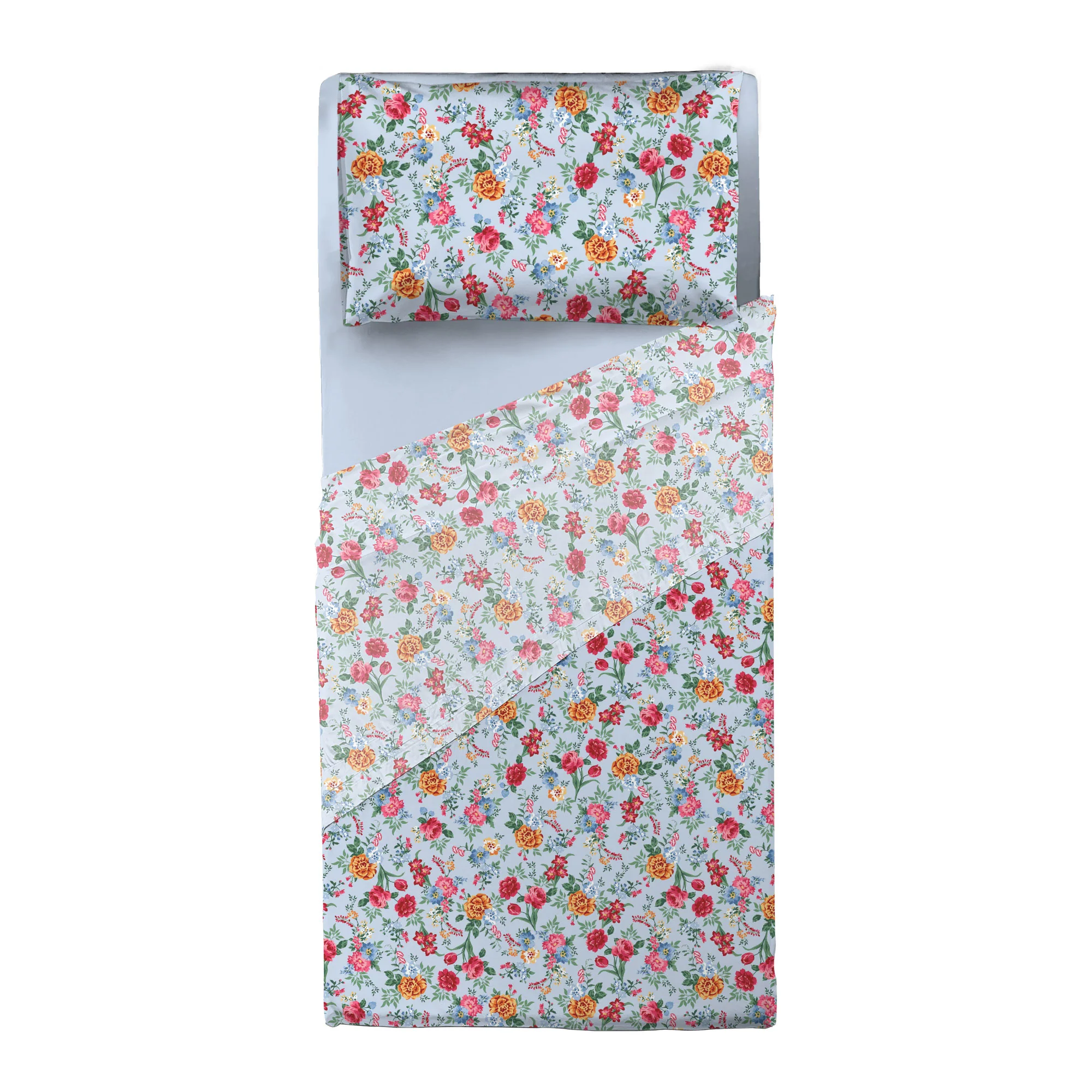 Completo Letto Singolo in Cotone con Stampa - Fantasia Secret Garden Debby Light Blue - Image 2