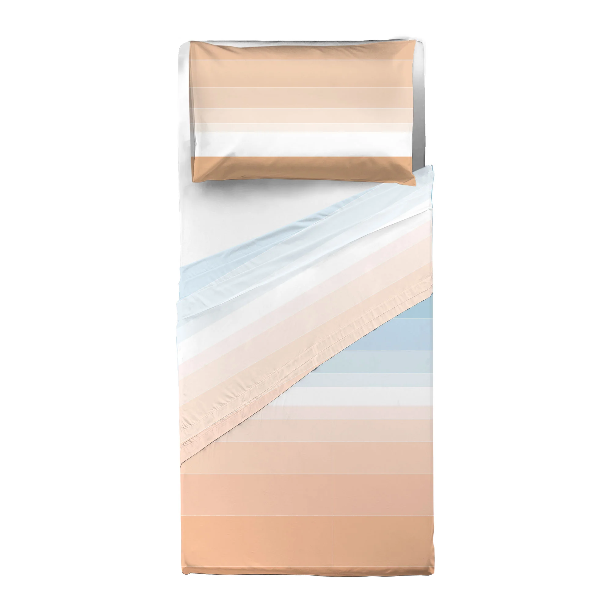 Completo Letto Singolo in Cotone con Stampa - Fantasia Shades Light Blue Peach - Image 2