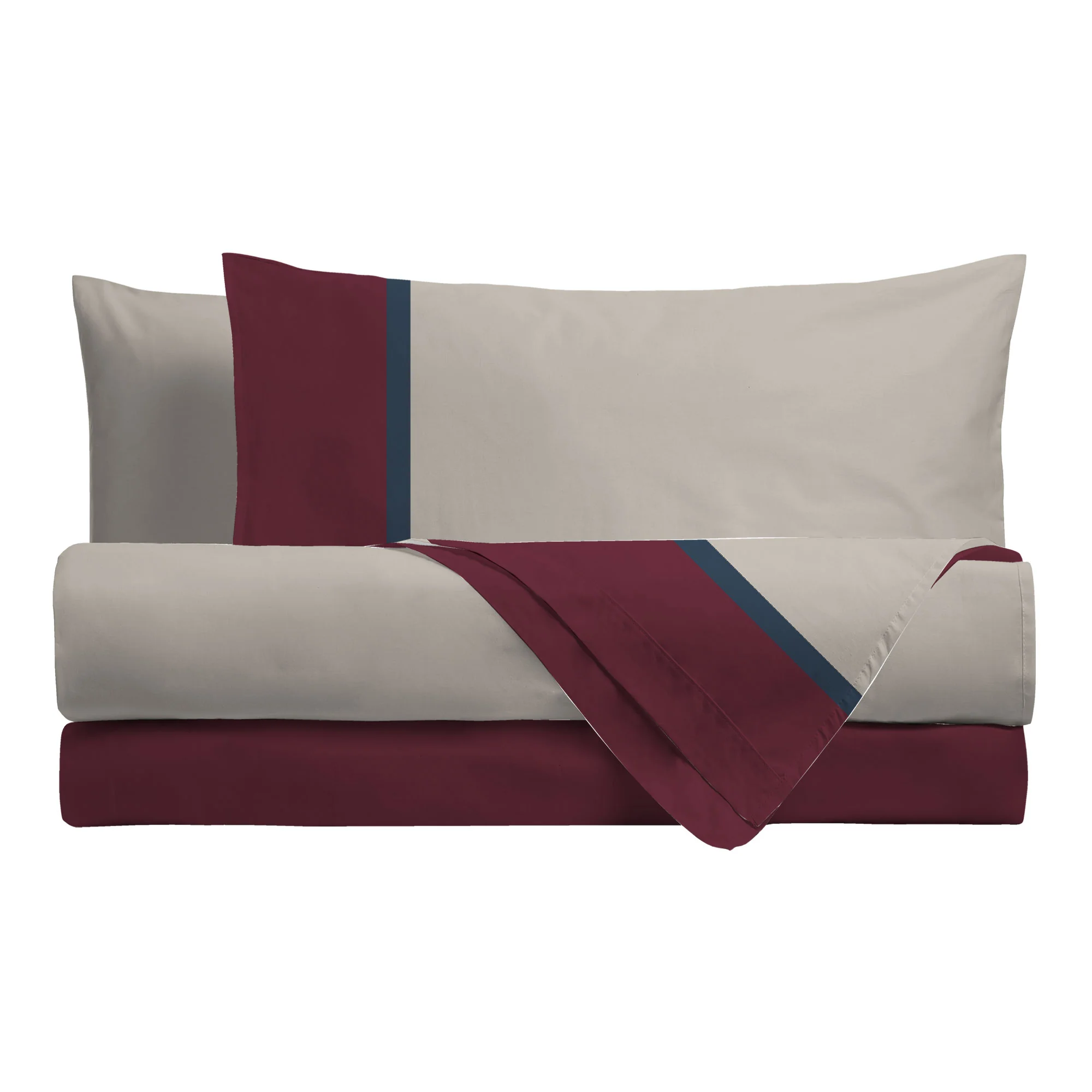 Completo Letto Singolo in Cotone con Stampa - Fantasia Tricolor Gin Bordeaux