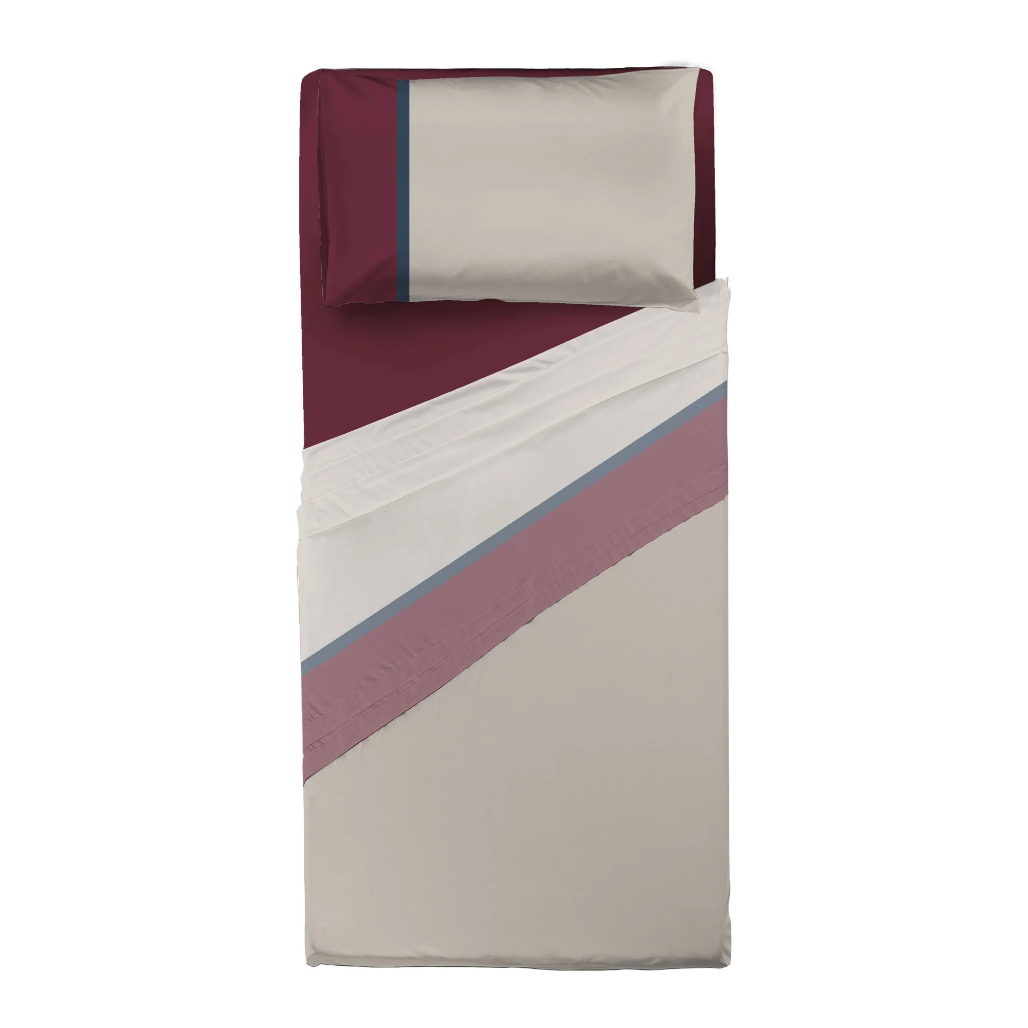Completo Letto Singolo in Cotone con Stampa - Fantasia Tricolor Gin Bordeaux - Image 2