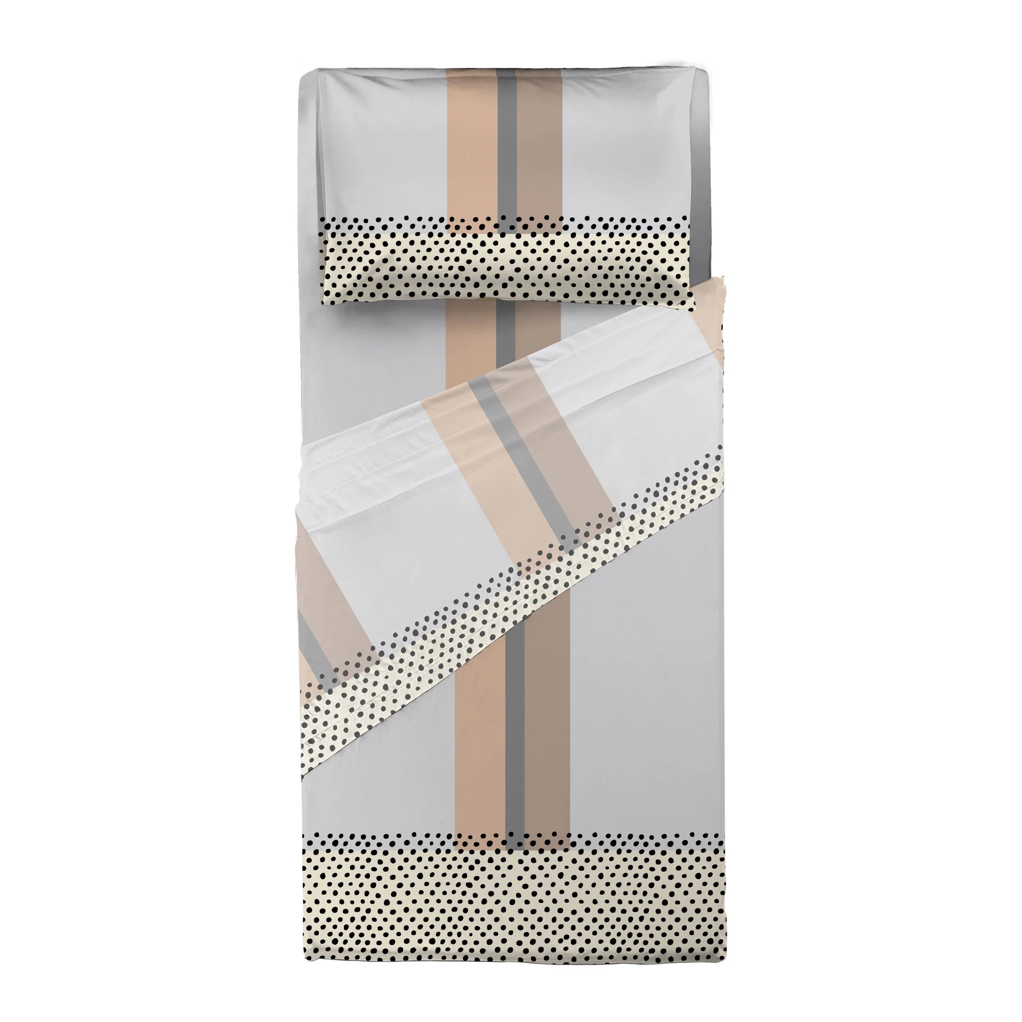 Completo Letto Singolo in Cotone con Stampa Kiljan Beige - Image 3