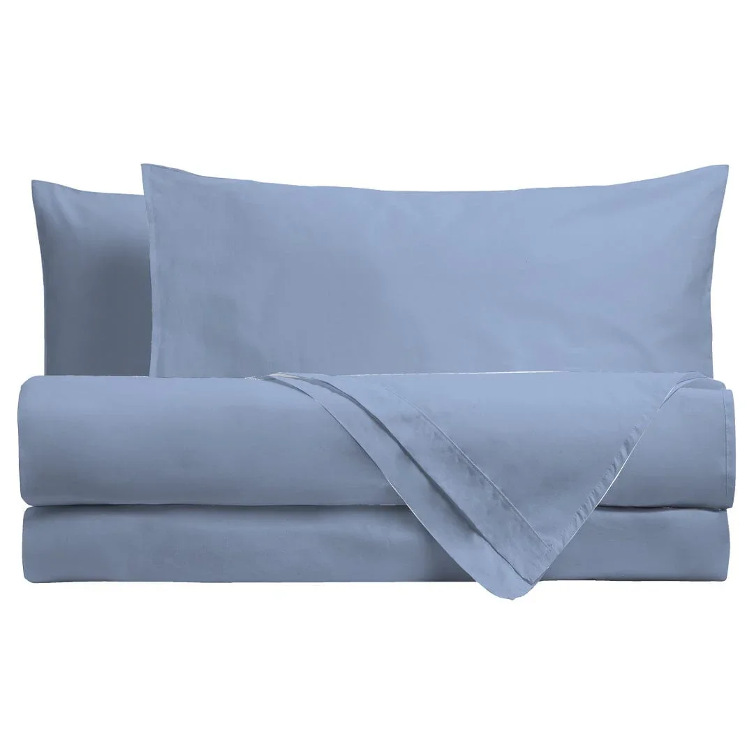 Completo Letto Singolo in Cotone - Tinta Unita Azzurro