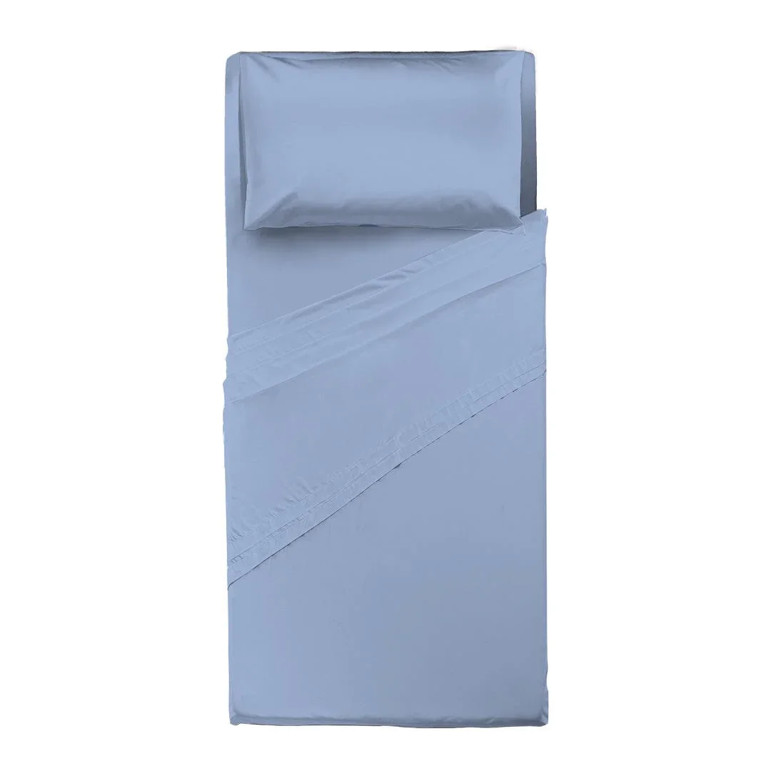 Completo Letto Singolo in Cotone - Tinta Unita Azzurro - Image 2