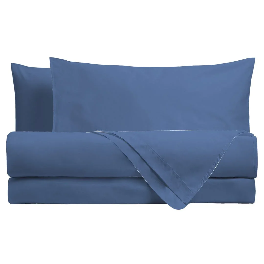 Completo Letto Singolo in Cotone - Tinta Unita Blu Royal