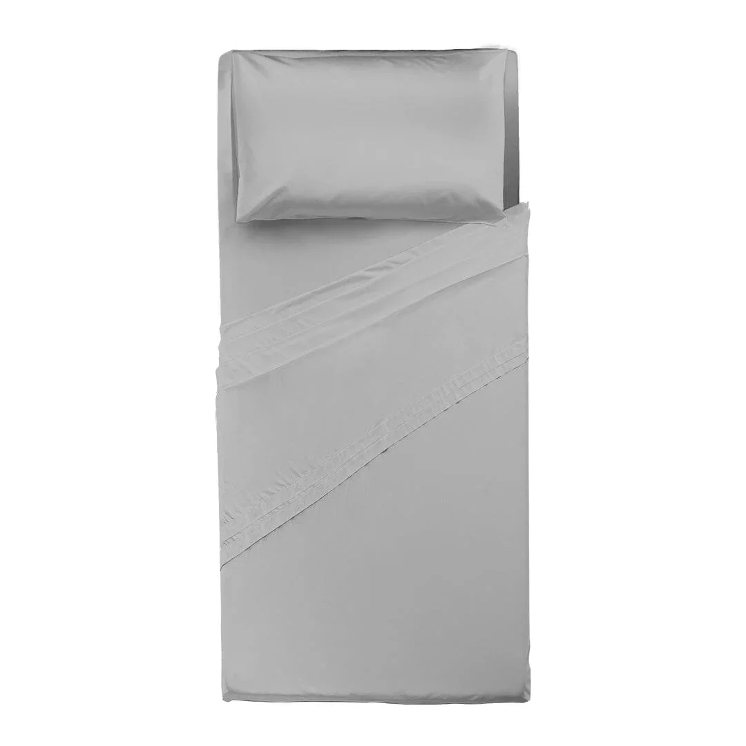 Completo Letto Singolo in Cotone - Tinta Unita Grigio Chiaro - Image 2