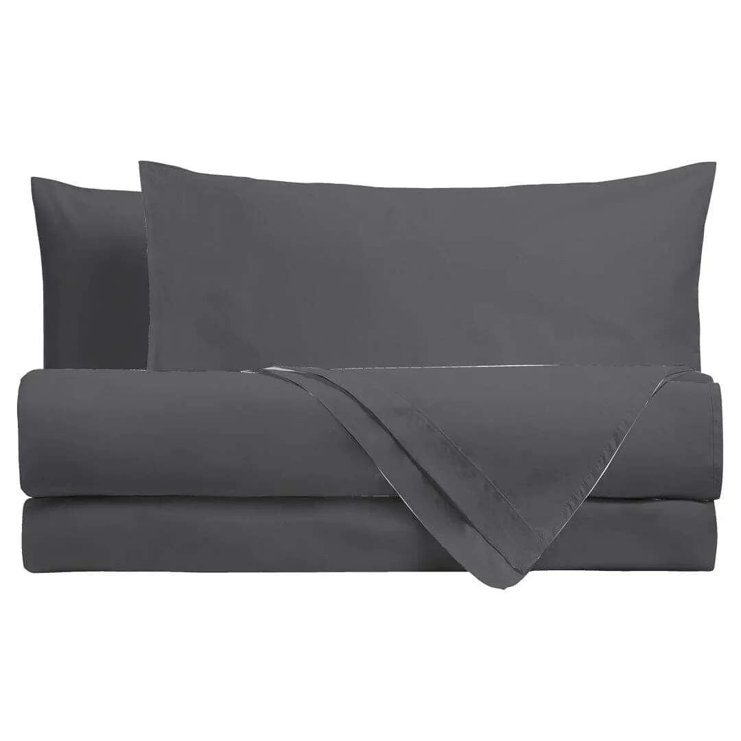 Completo Letto Singolo in Cotone - Tinta Unita Grigio Scuro