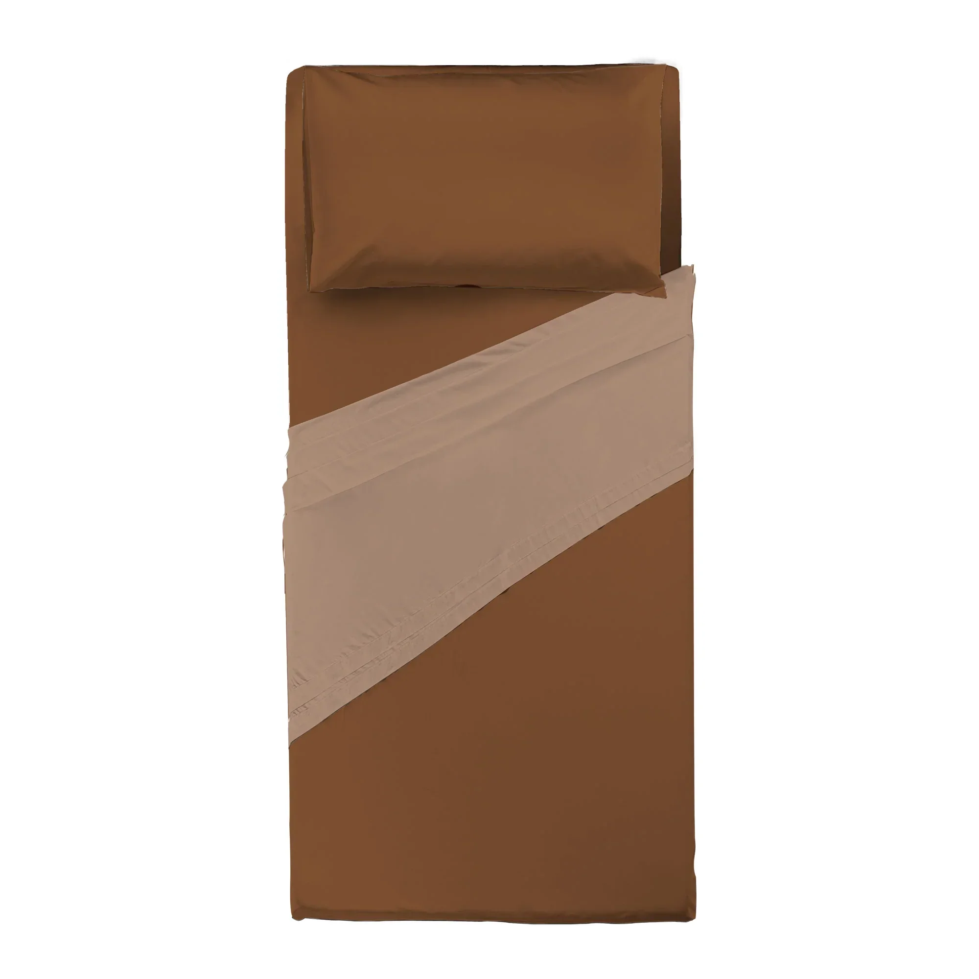 Completo Letto Singolo in Cotone - Tinta Unita Marrone - Image 2