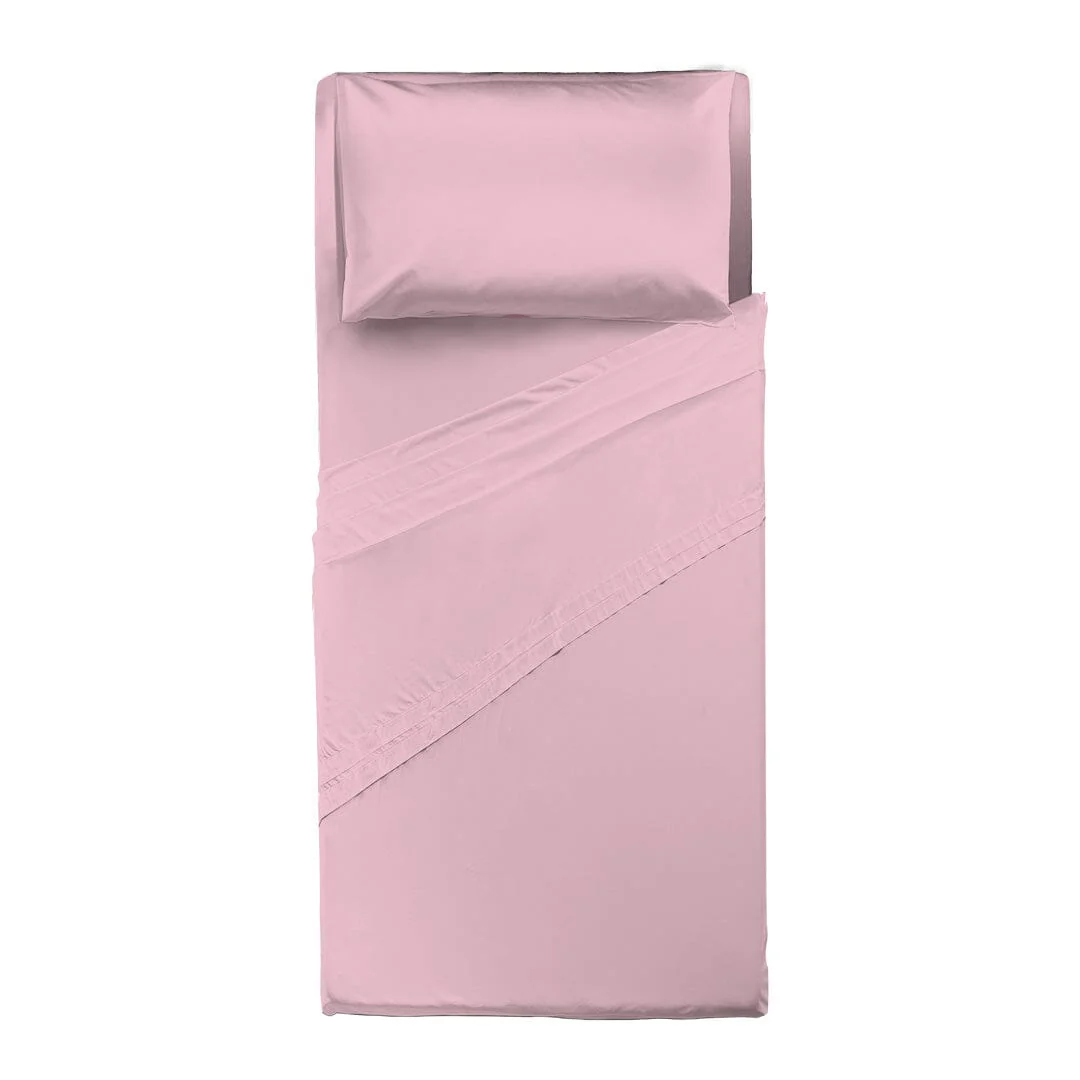 Completo Letto Singolo in Cotone - Tinta Unita Rosa - Image 2