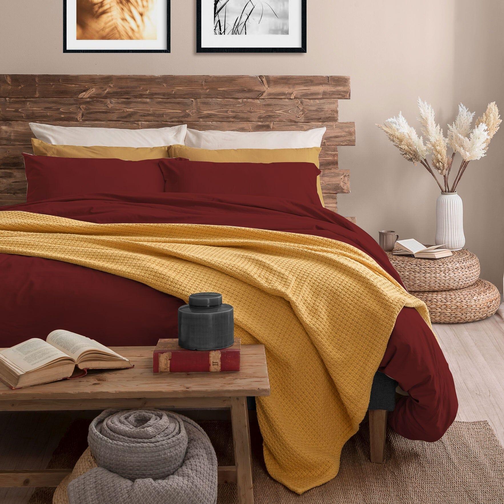 Completo Letto Singolo in Microfibra Softy Yarn - Tinta Unita Bordeaux