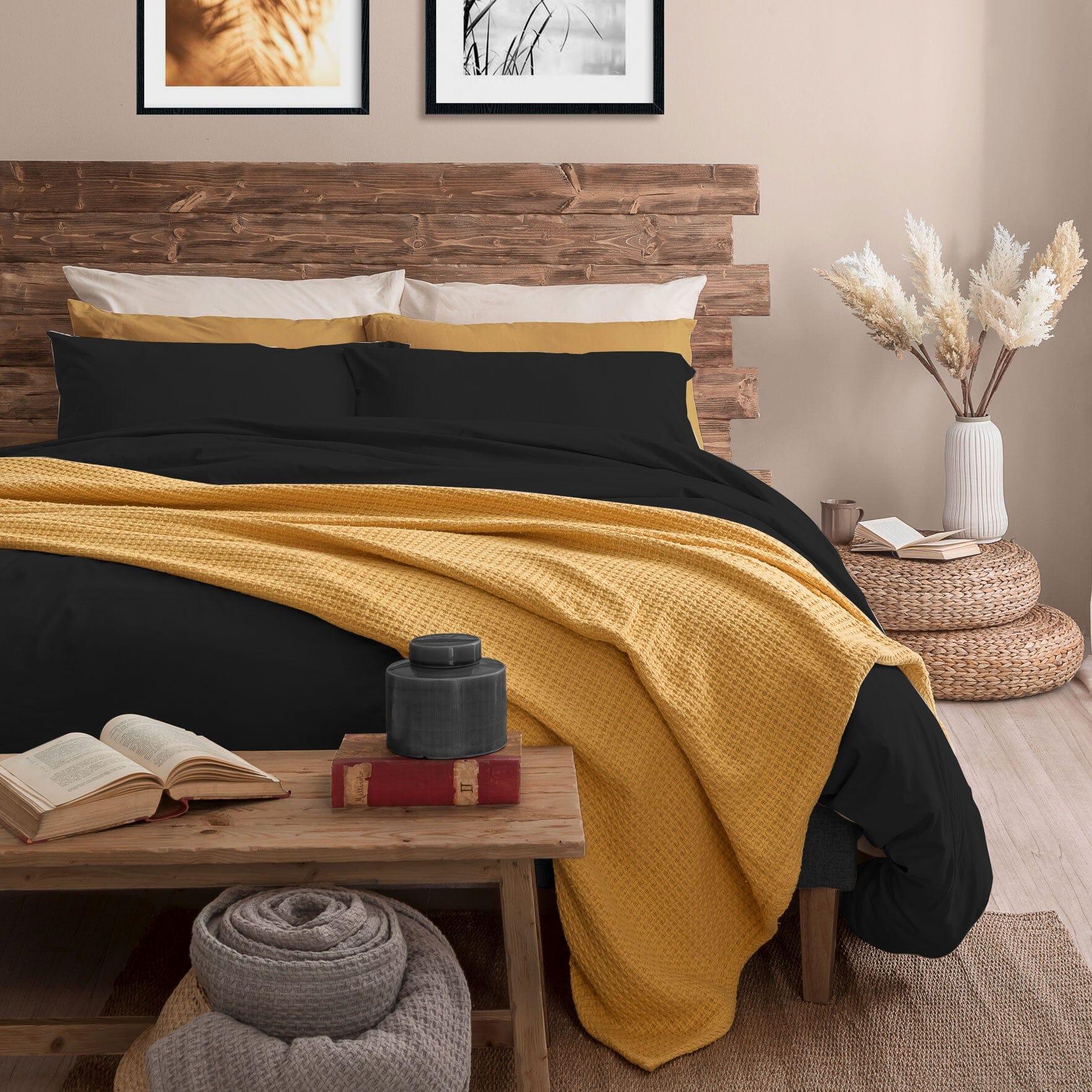 Completo Letto Singolo in Microfibra Softy Yarn - Tinta Unita Nero