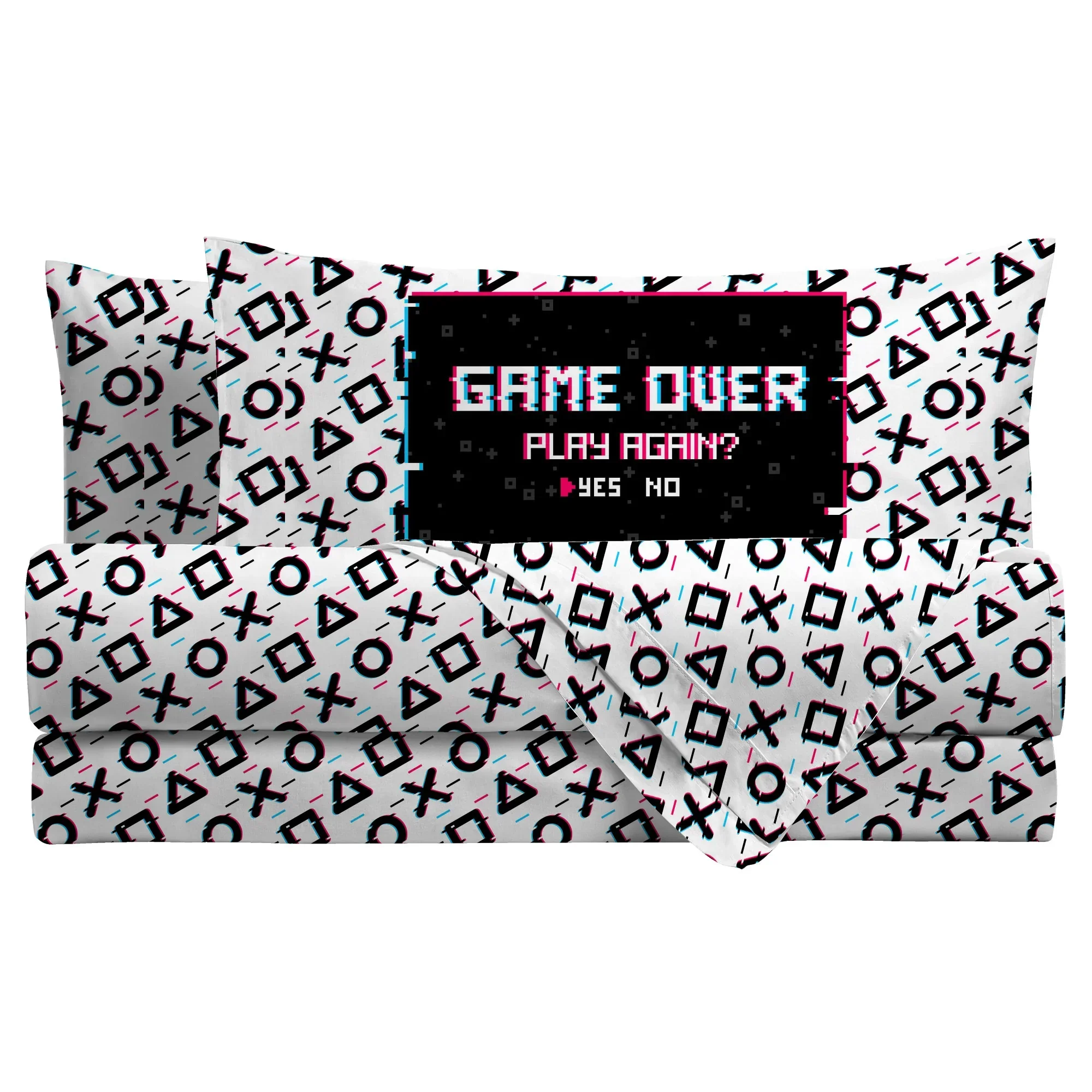Completo Letto Singolo Kids in Cotone Game Over White