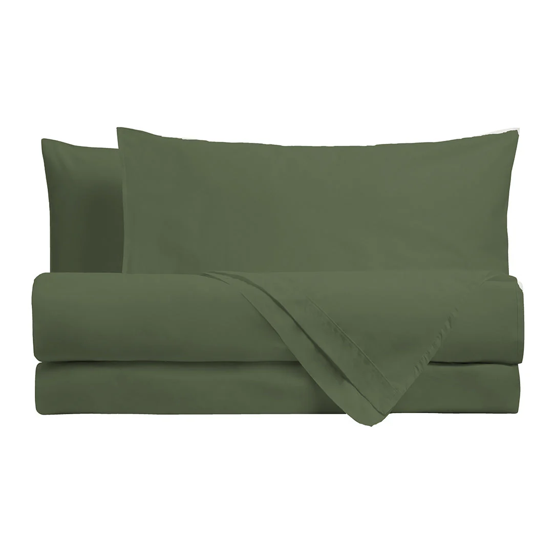 Di Maestro Completo Letto Percalle 200  Matrimoniale Tinta Unita Olive