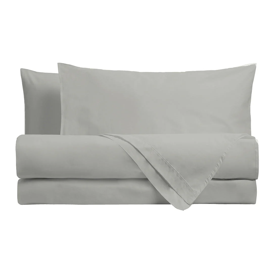 Di Maestro Completo Letto Percalle 200  Matrimoniale Tinta Unita Pearl