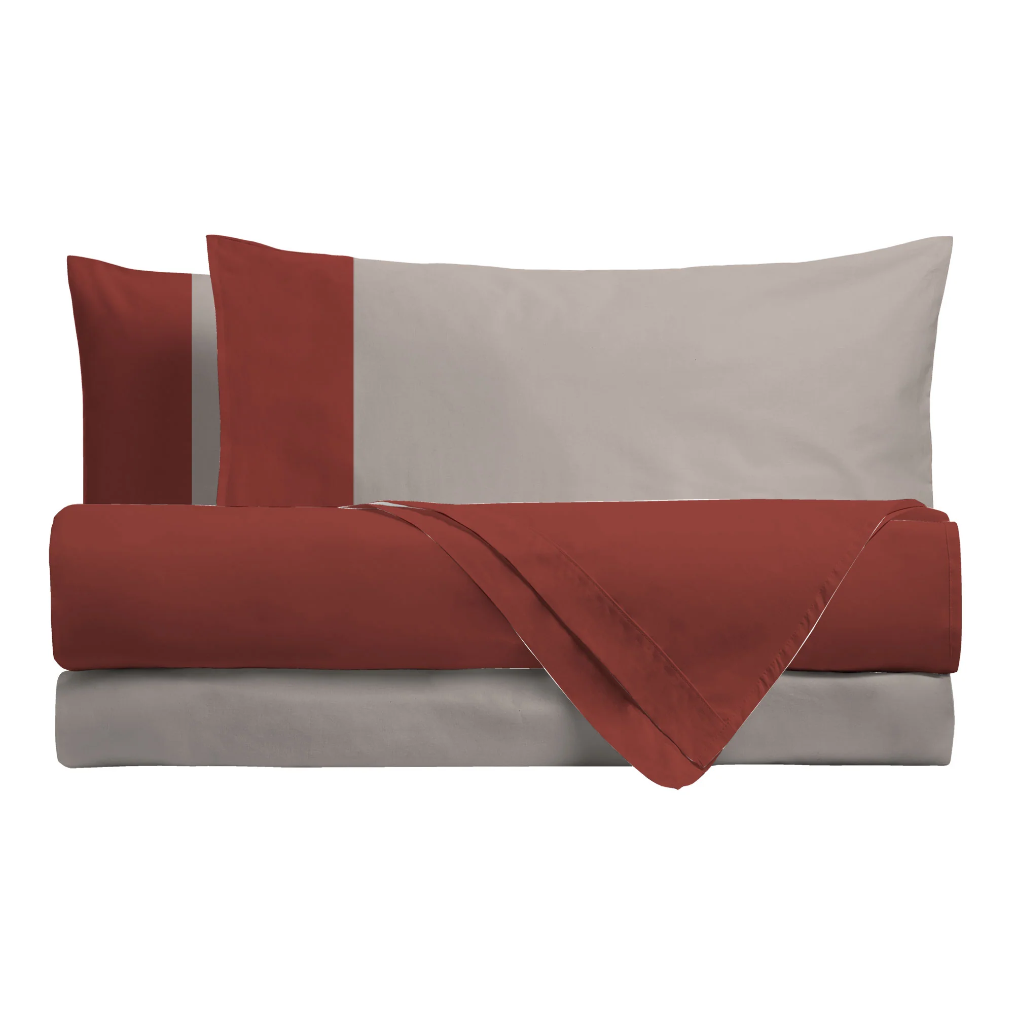 Happidea Completo Letto Matrimoniale in Cotone Bicolore Argilla Bruciata/Sabbia - Image 2