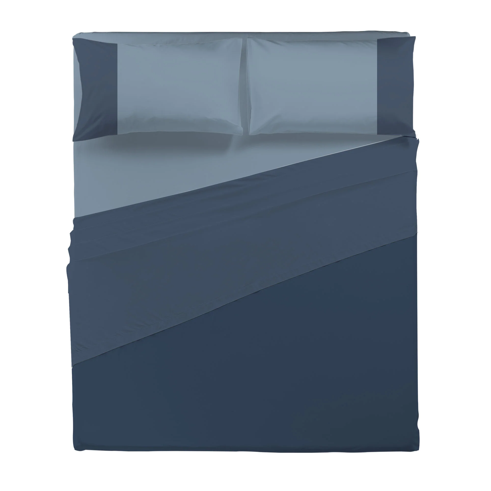 Happidea Completo Letto Matrimoniale in Cotone Bicolore Blu Profondo/Azzurro Polvere - Image 2