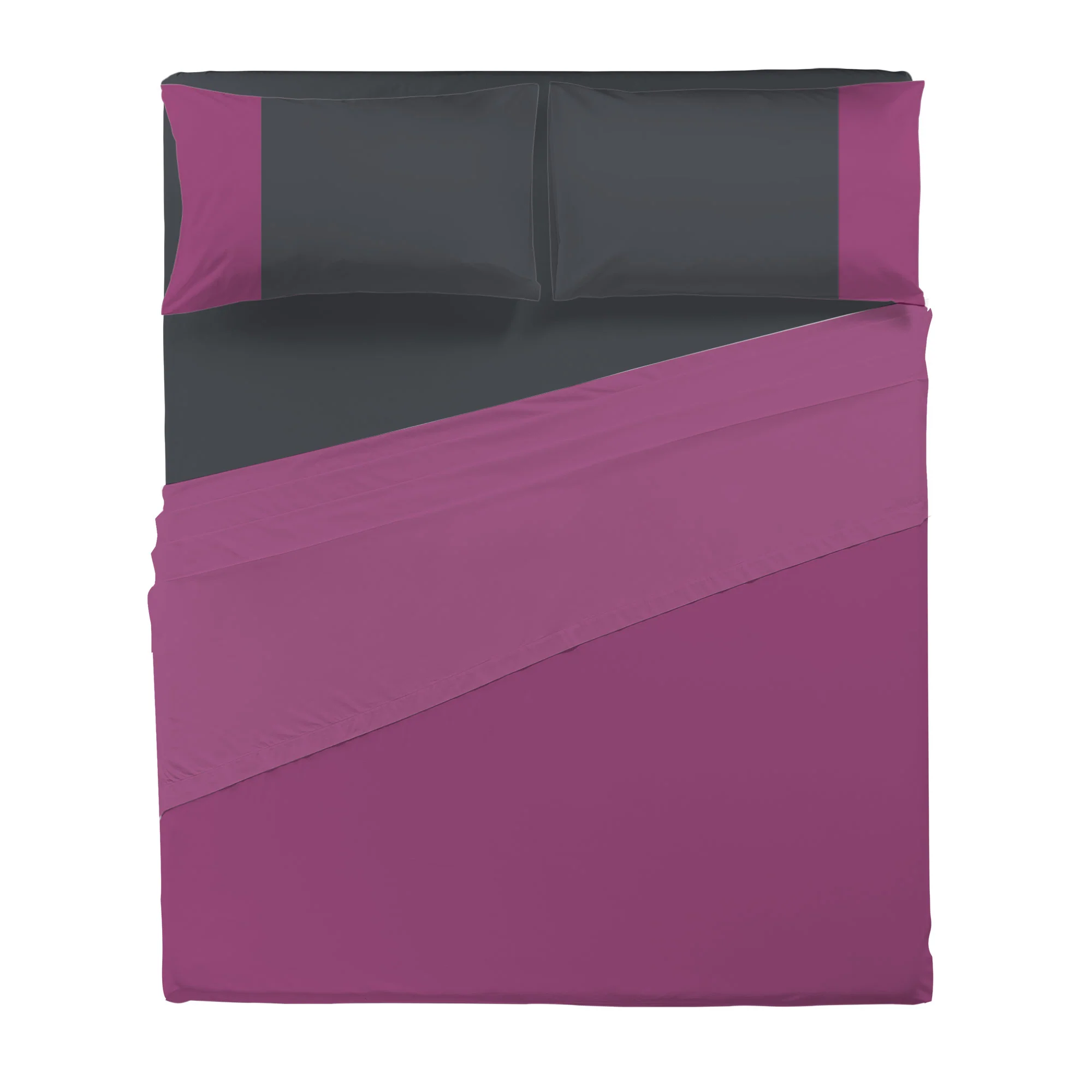 Happidea Completo Letto Matrimoniale in Cotone Bicolore Ciclamino/Bicolore Grafite - Image 2