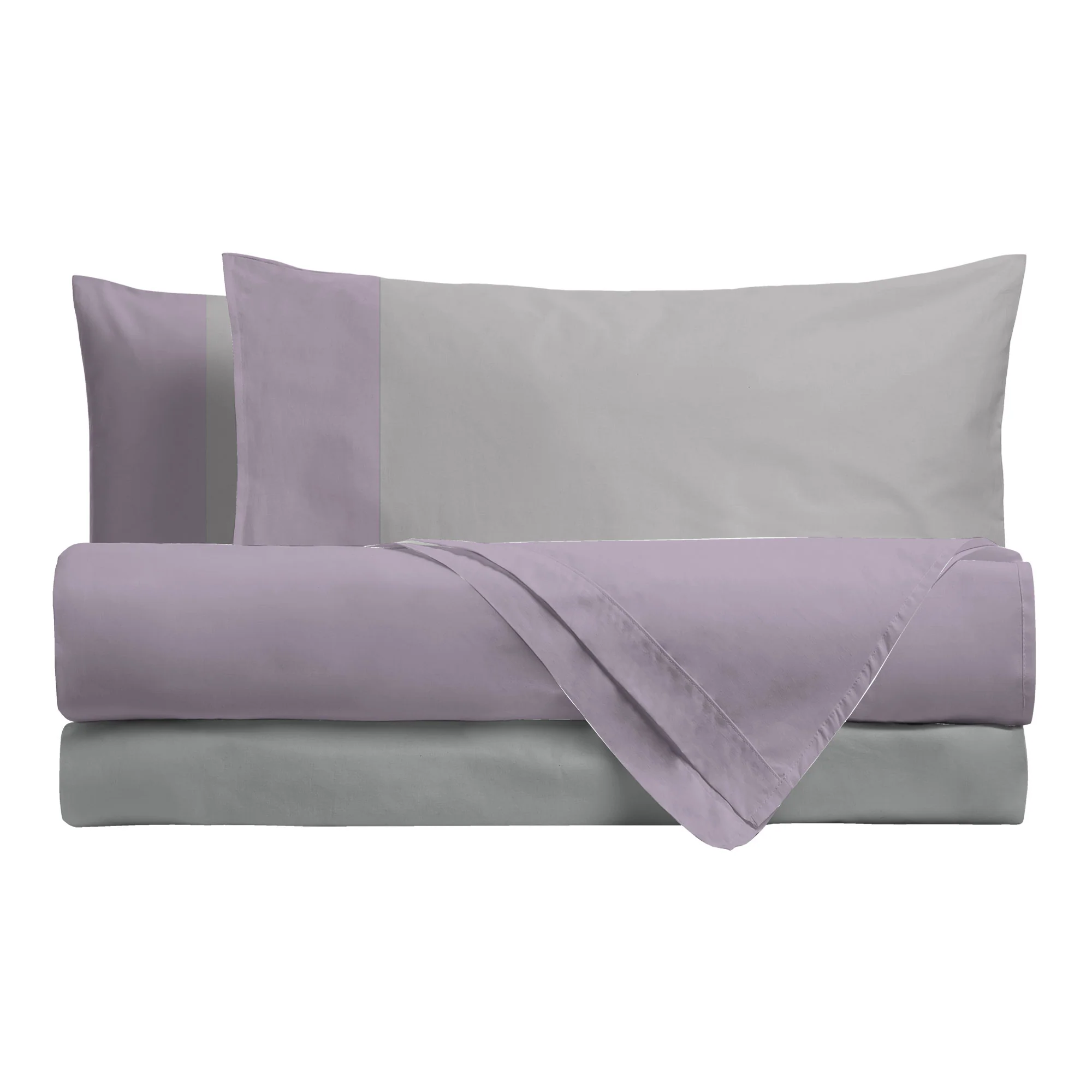 Happidea Completo Letto Matrimoniale in Cotone Bicolore Glicine/Perla - Image 2