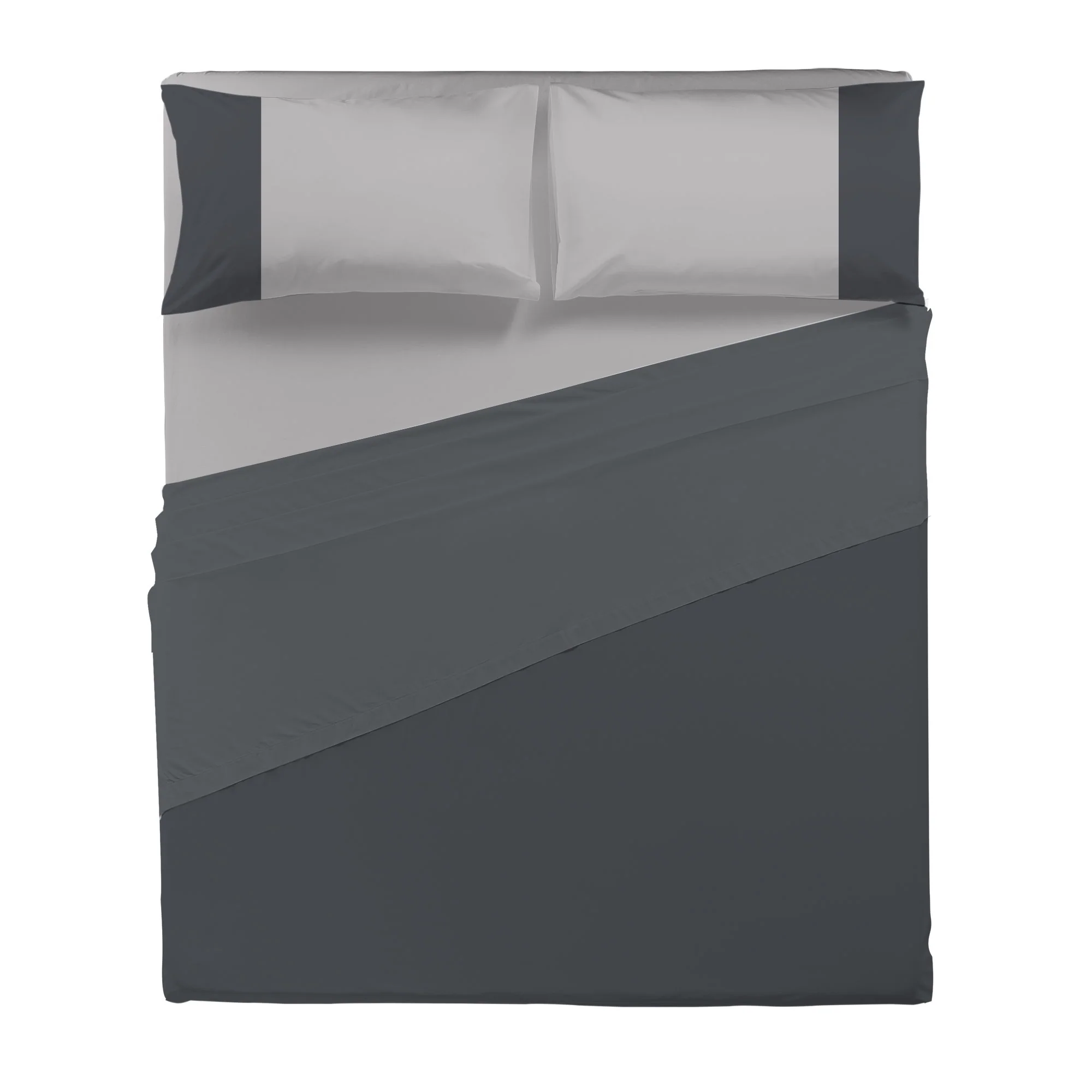 Happidea Completo Letto Matrimoniale in Cotone Bicolore Grafite/Perla - Image 2
