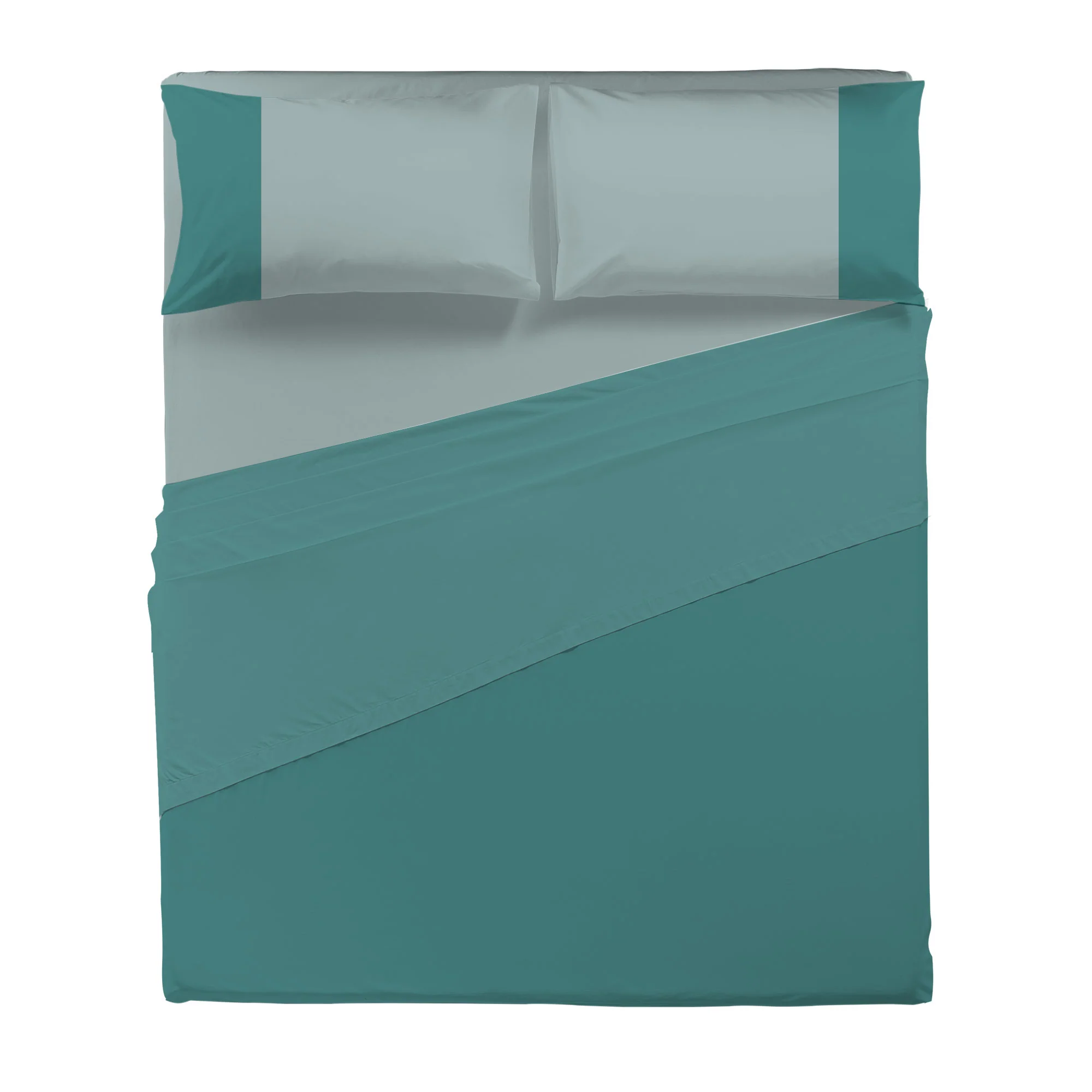 Happidea Completo Letto Matrimoniale in Cotone Bicolore Pavone/Laguna - Image 2
