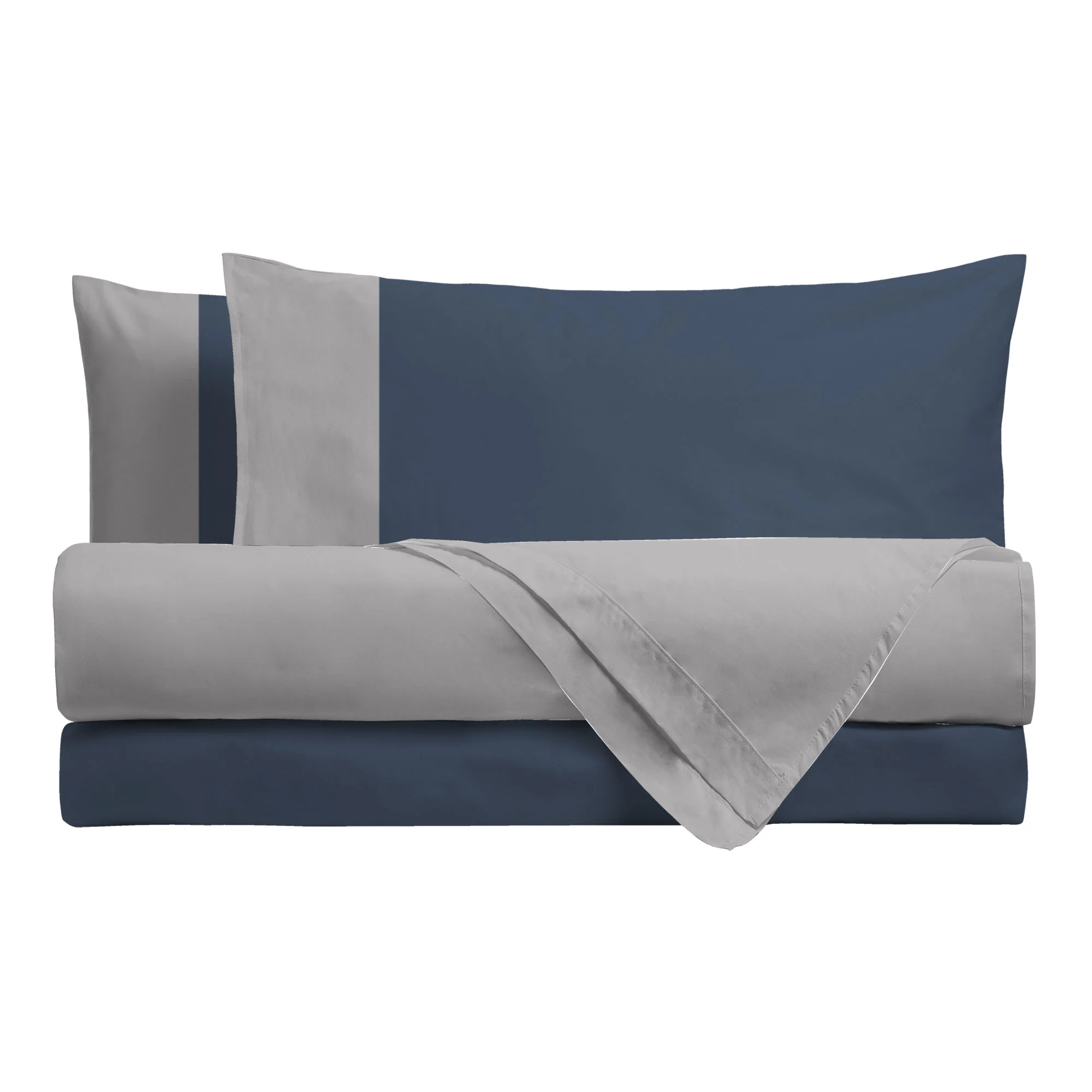 Happidea Completo Letto Matrimoniale in Cotone Bicolore Perla/blu Profondo - Image 2