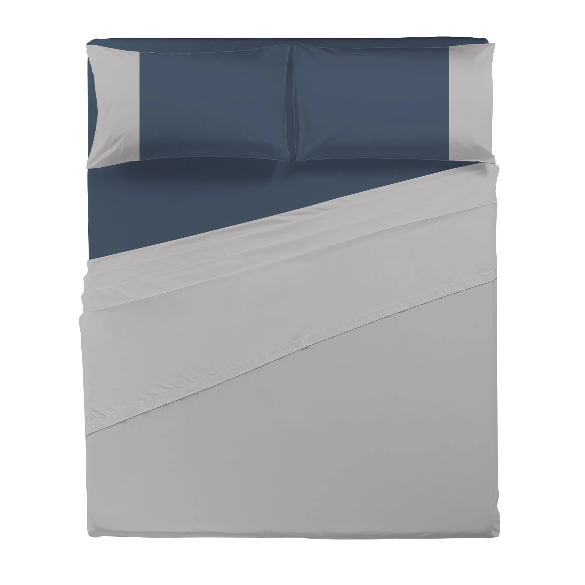 Happidea Completo Letto Matrimoniale in Cotone Bicolore Perla/blu Profondo - Image 3