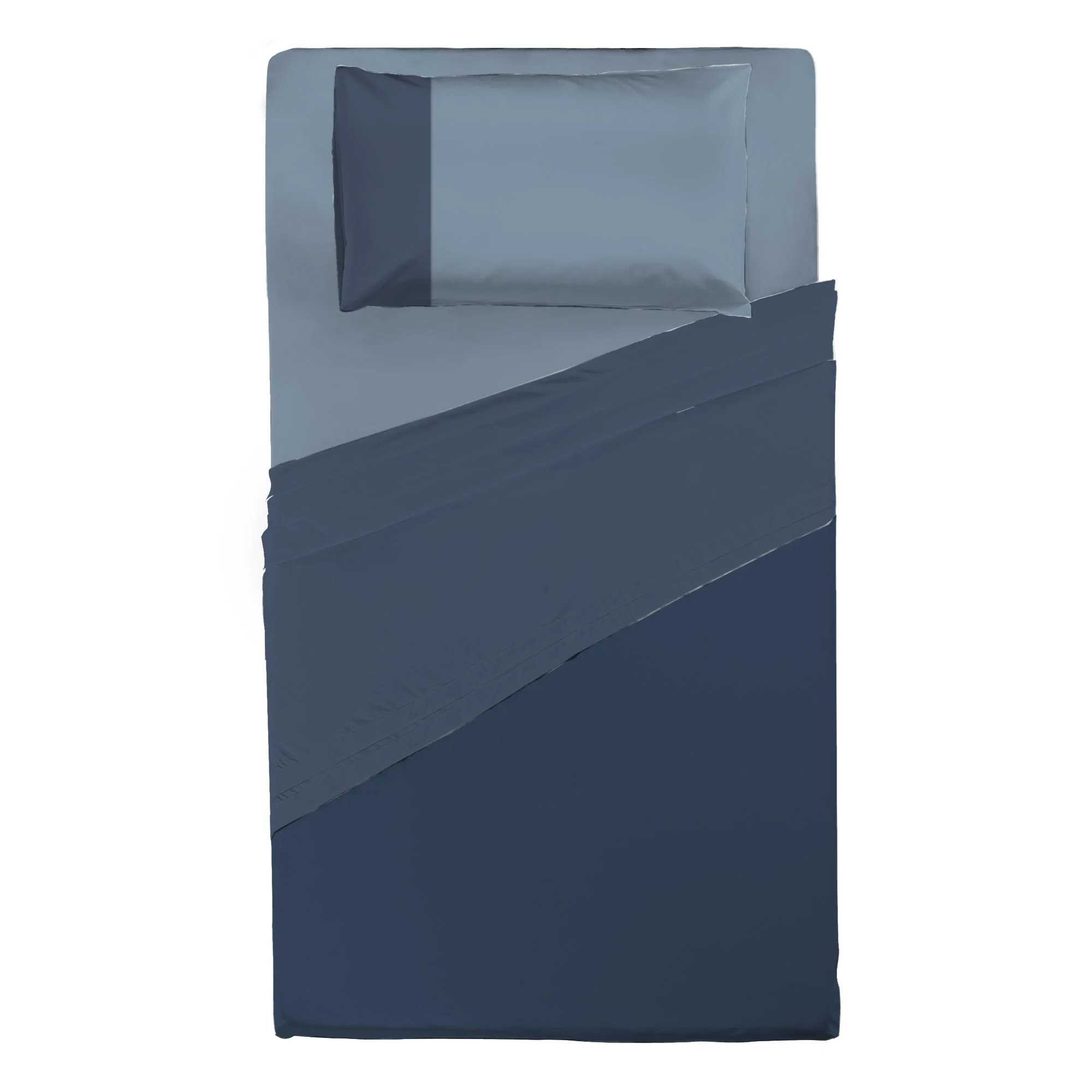 Happidea Completo Letto Piazza e Mezza in Cotone Bicolore Blu Profondo/Azzurro Polvere - Image 3