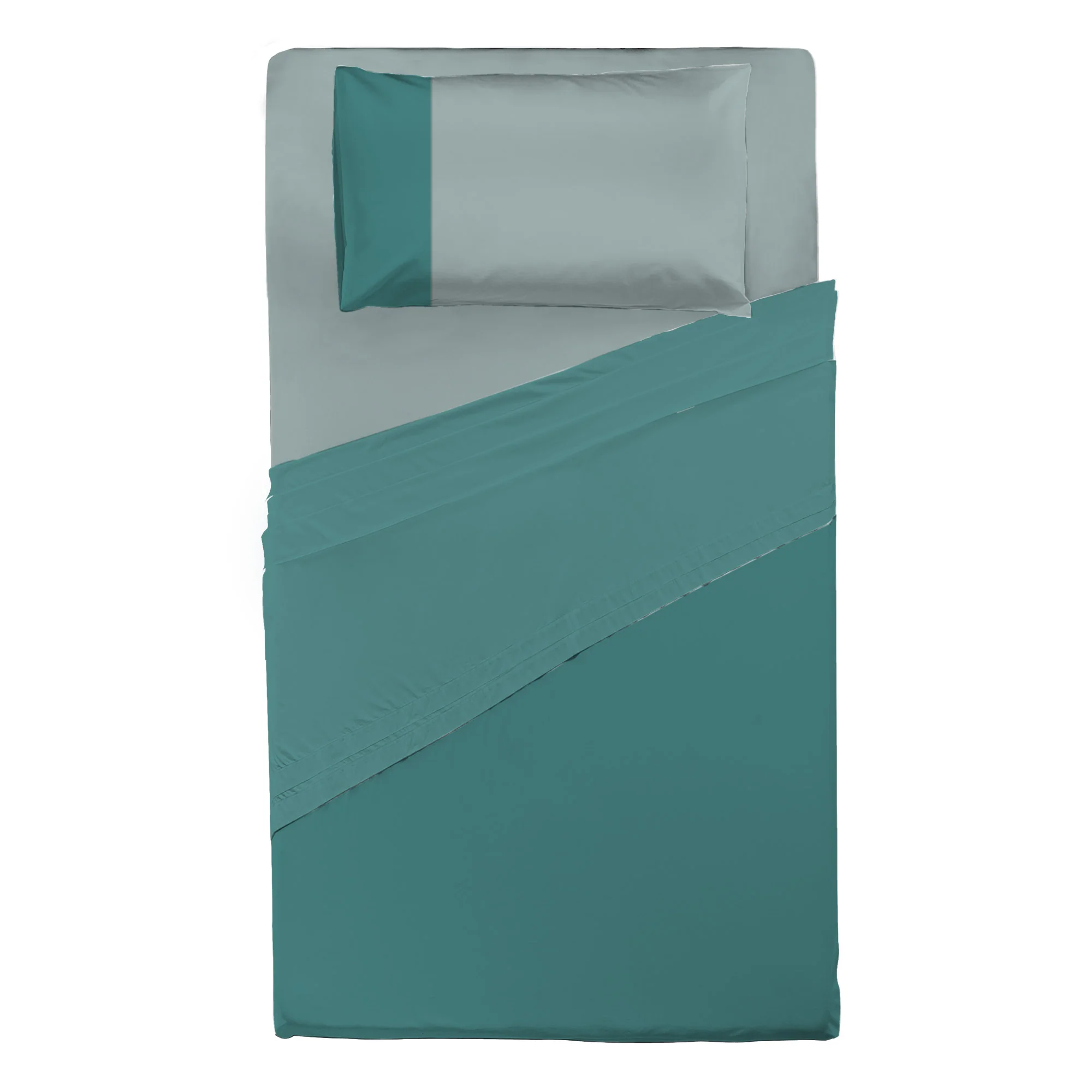 Happidea Completo Letto Piazza e Mezza in Cotone Bicolore Pavone/Laguna - Image 3
