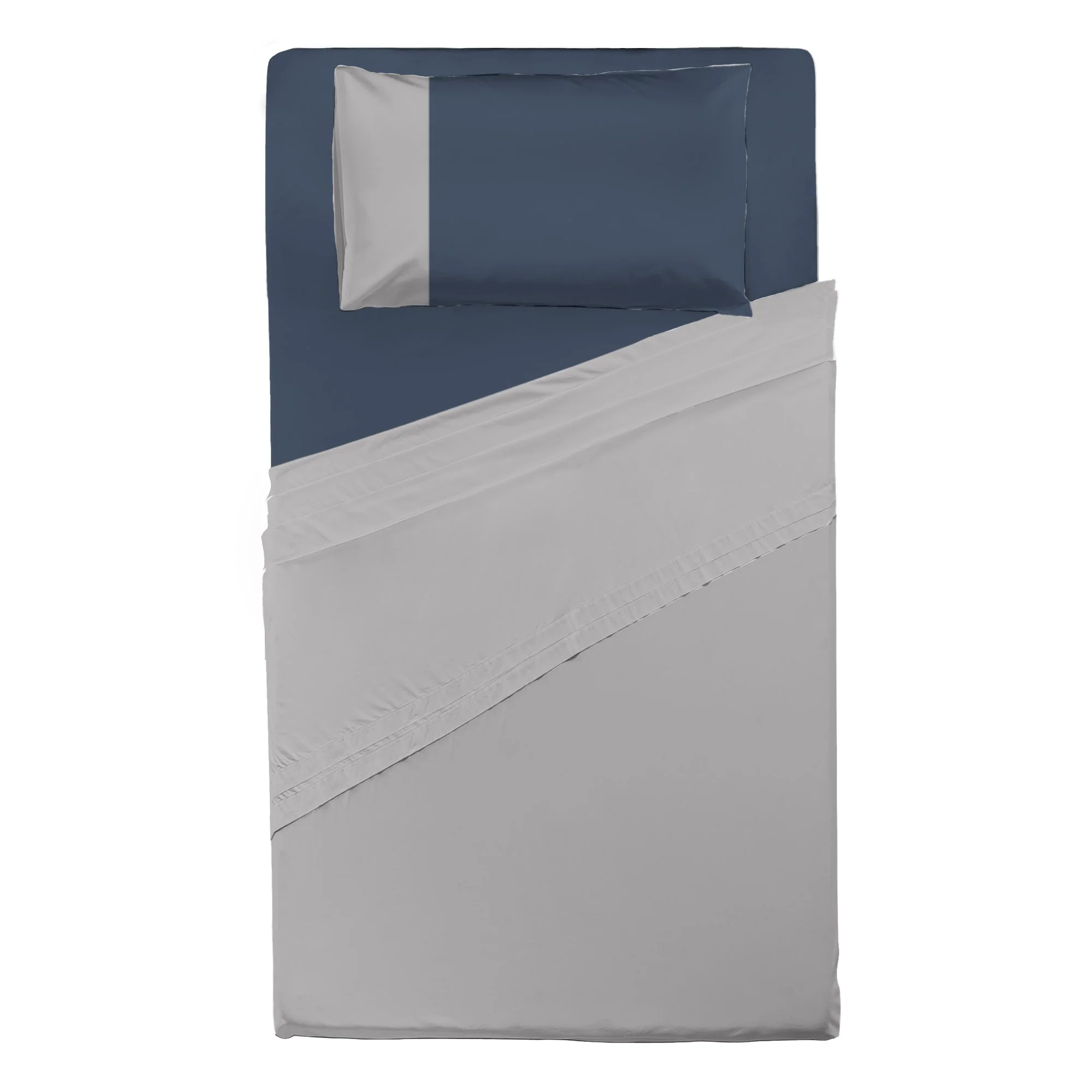 Happidea Completo Letto Piazza e Mezza in Cotone Bicolore Perla/Blu Profondo - Image 3