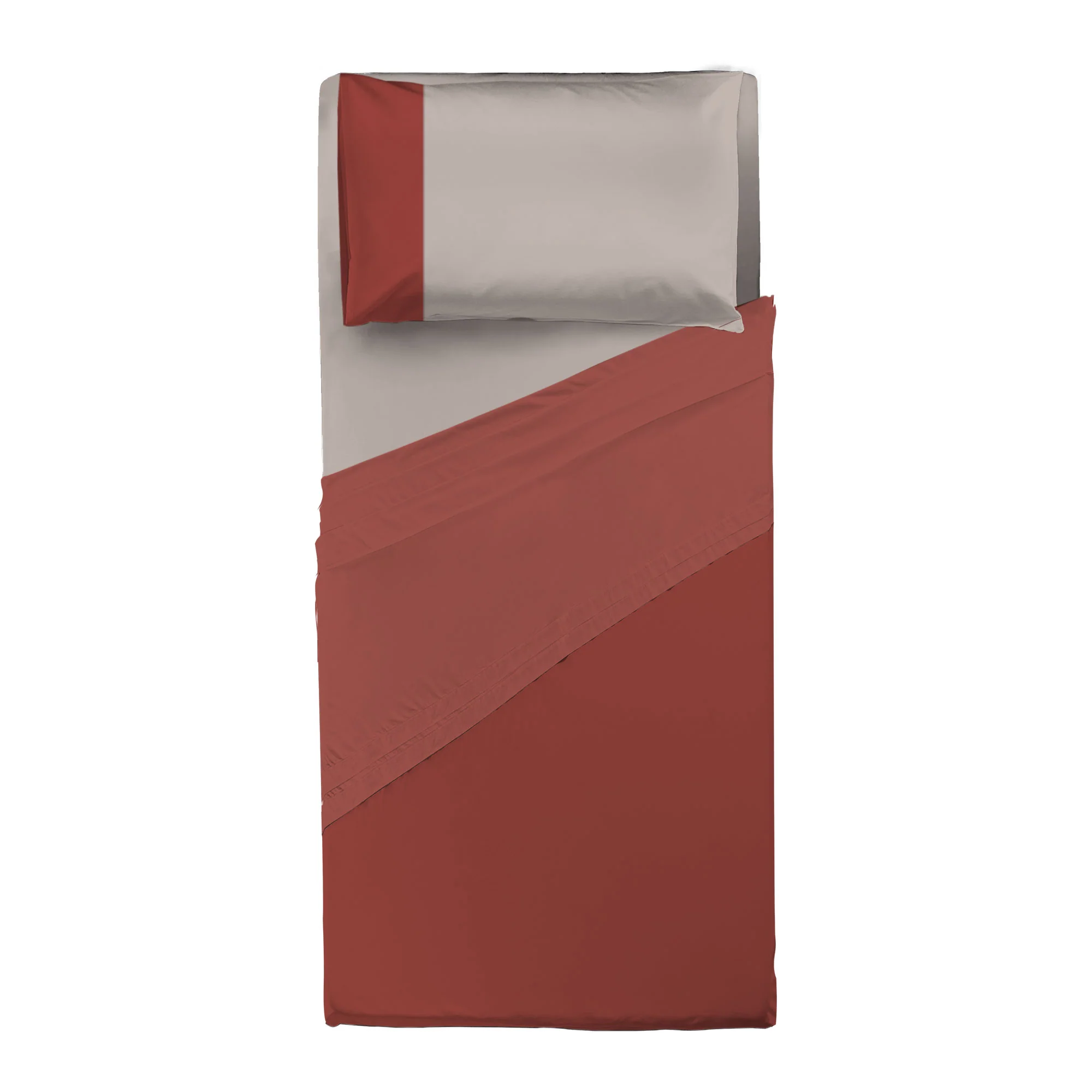 Happidea Completo Letto Singolo in Cotone Bicolore Argilla Bruciata/Sabbia - Image 2