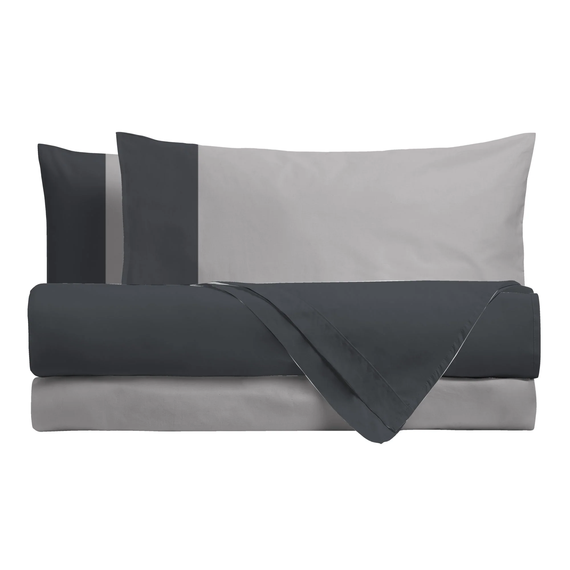 Happidea Completo Letto Singolo in Cotone Bicolore Grafite/Perla