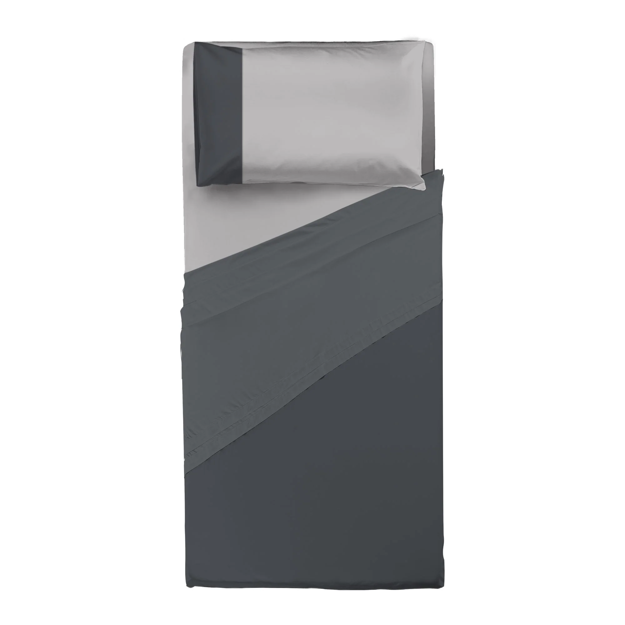 Happidea Completo Letto Singolo in Cotone Bicolore Grafite/Perla - Image 2