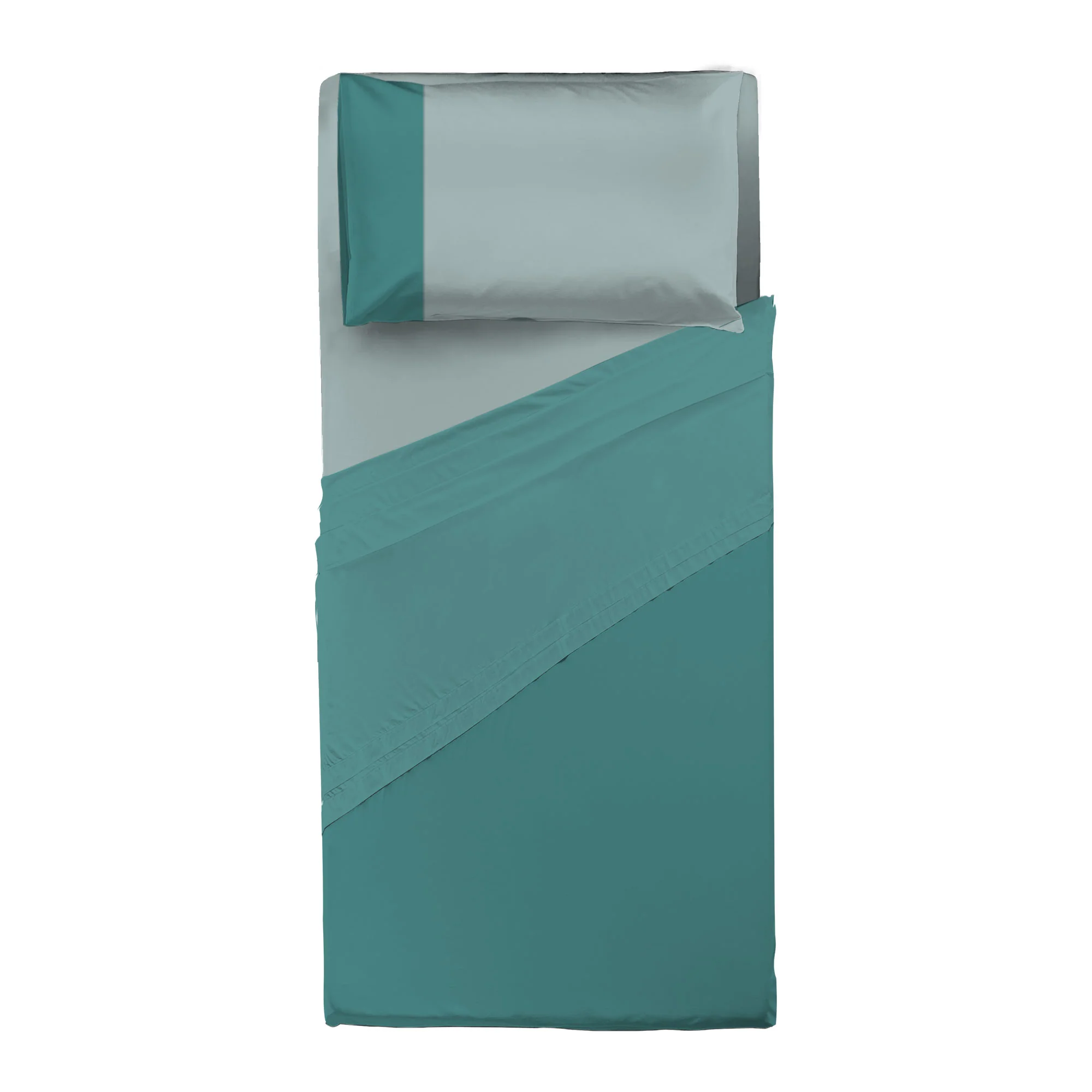 Happidea Completo Letto Singolo in Cotone Bicolore Pavone/Tinta Laguna - Image 2