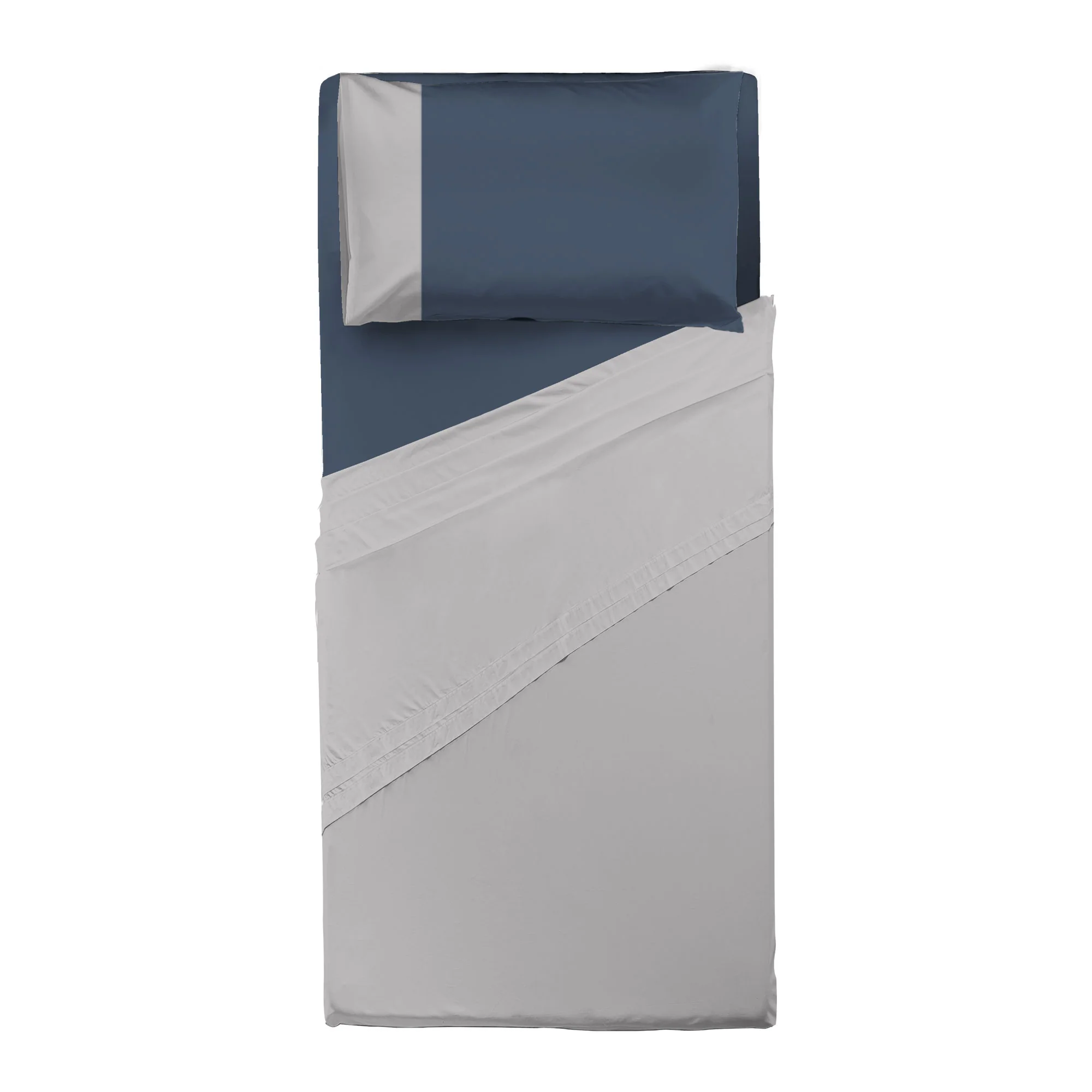 Happidea Completo Letto Singolo in Cotone Bicolore Perla/Blu Profondo - Image 2