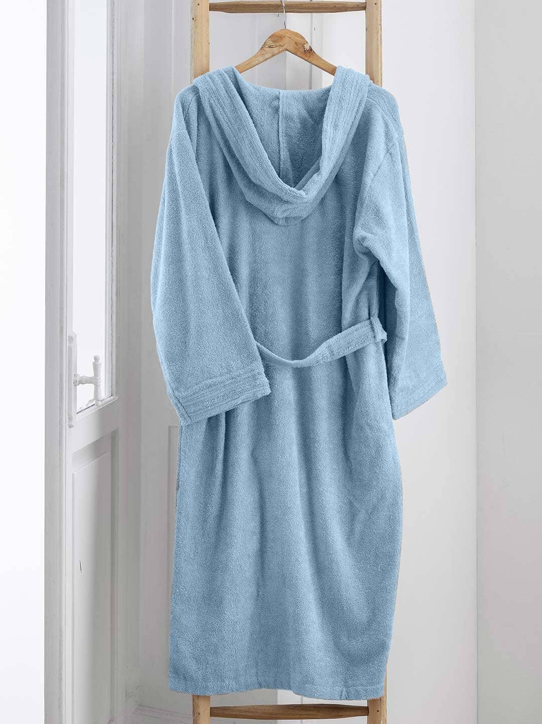 LUXURY COLLECTION DI MAESTRO Accappatoio in Puro Cotone con Cappuccio - Tinta Unita Azzurro - Image 3