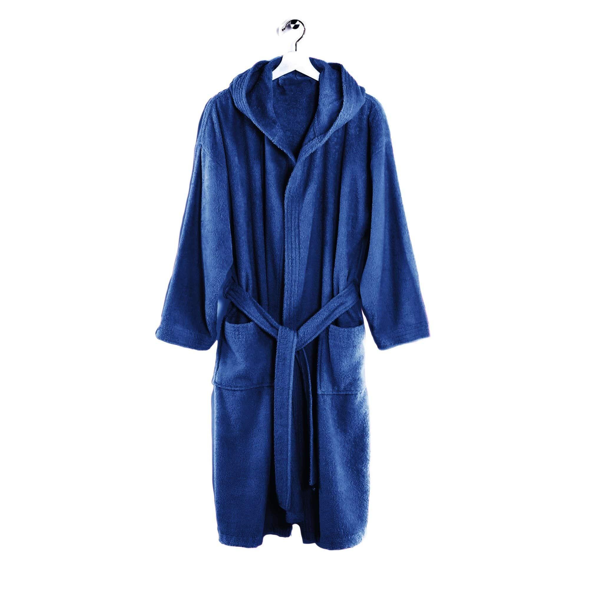 LUXURY COLLECTION DI MAESTRO Accappatoio in Puro Cotone con Cappuccio - Tinta Unita Blu - Image 3