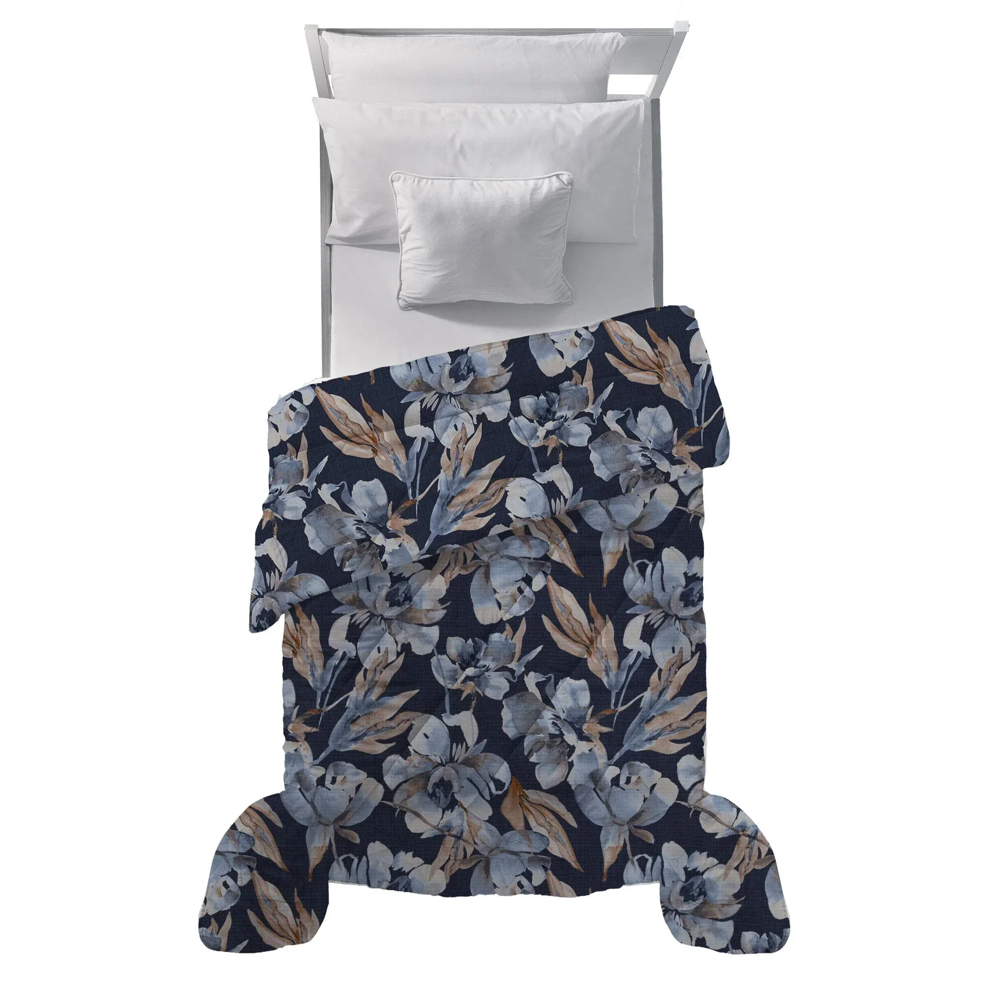 LUXURY COLLECTION DI MAESTRO Trapunta Piazza e Mezza Soffice 210x260 cm con Stampa - Fantasia Fleur Dark Blue
