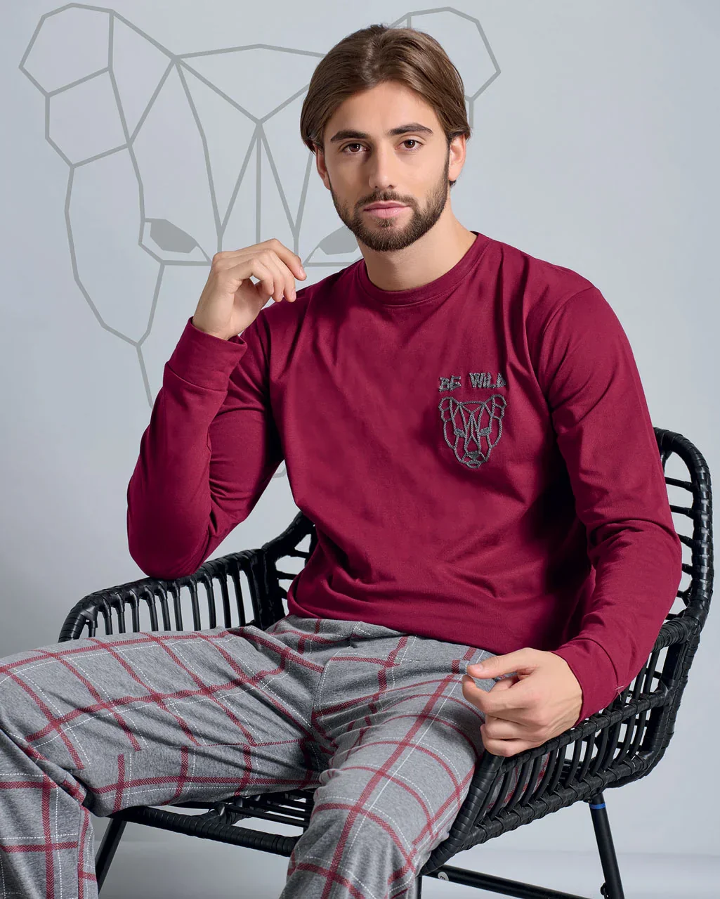 Pigiama Lungo Uomo Tibor Bordeaux - Image 2