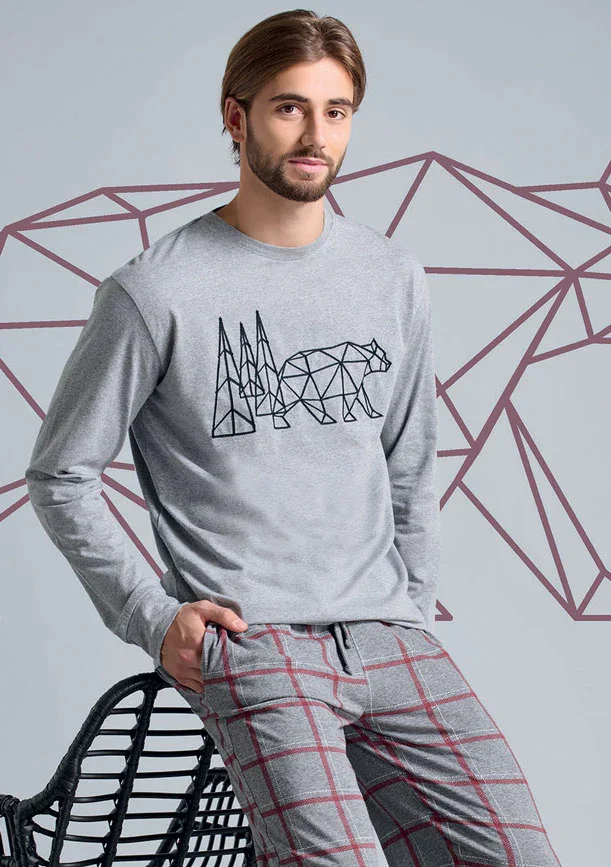 Pigiama Lungo Uomo Tibor Grigio Melange - Image 2