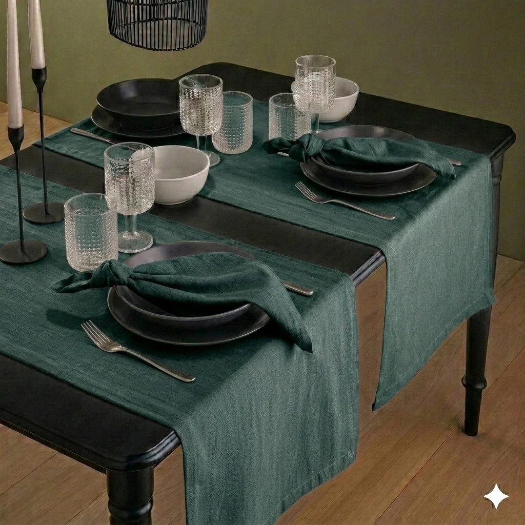 Runner Tinto in Filo Tinta in Atelier Fragrance 45x140 cm Tinta Unita Dark Green - Image 2