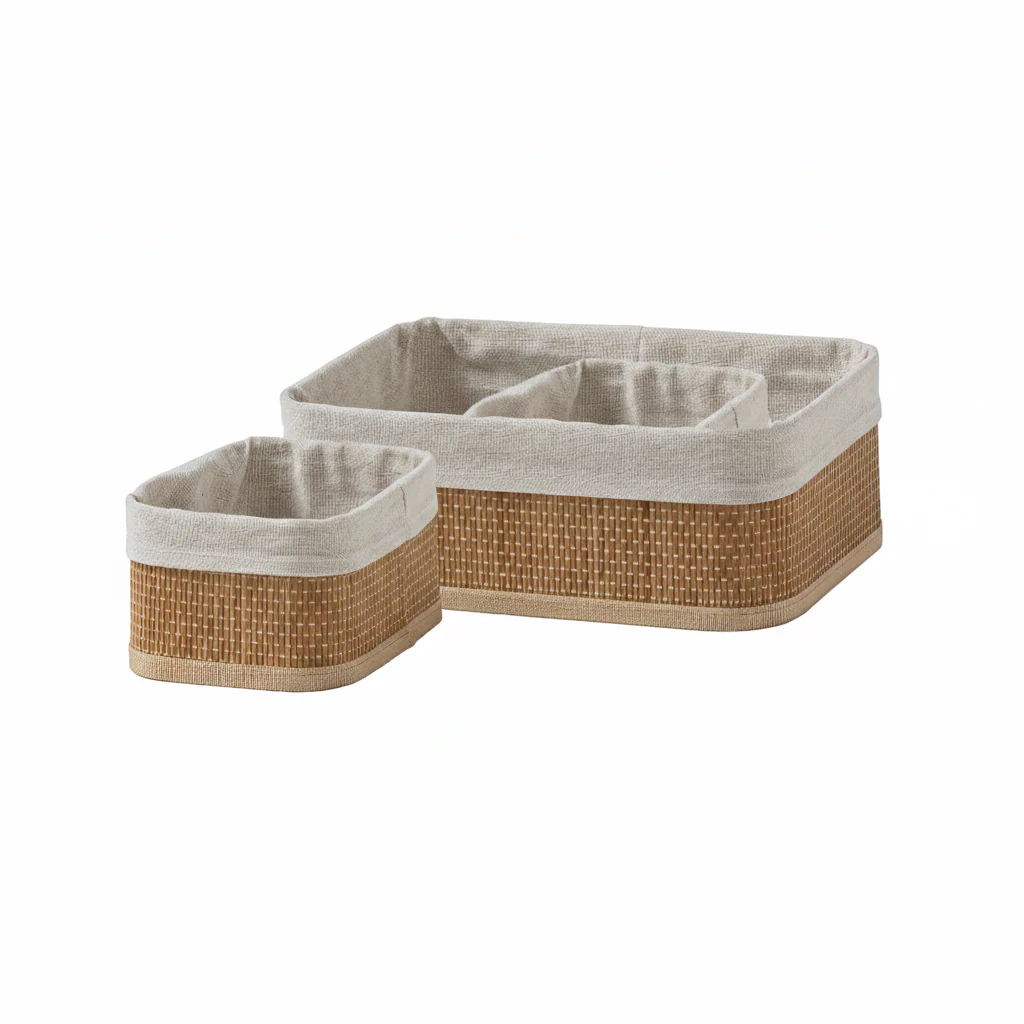 Set 3 Cestini Lavanderia in Bamboo in Display Soft Standard Tinta Unita Cream
