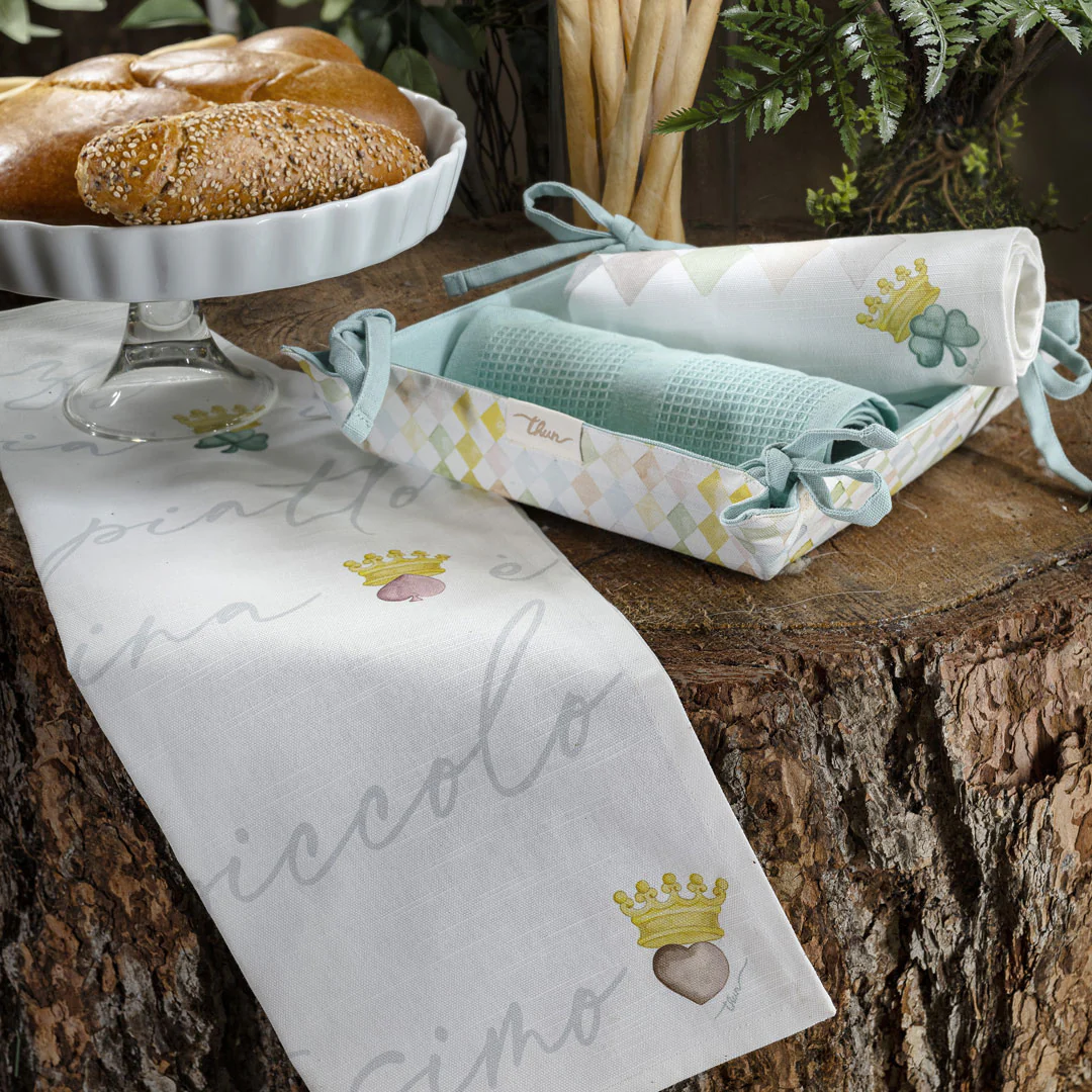 THUN® Set 3 Canovacci con Cestino Portapane In Cotone Primavera/Pasqua Standard Royal Multicolor