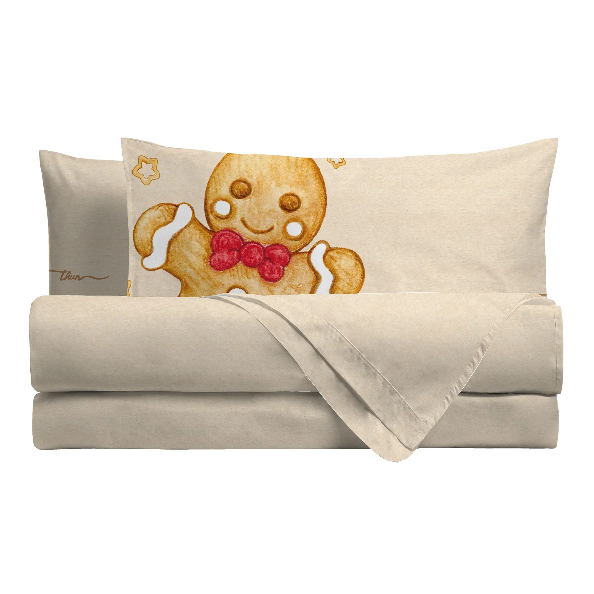 THUN® Completo Letto Matrimoniale - Fantasia Thunland Gingerbread Beige