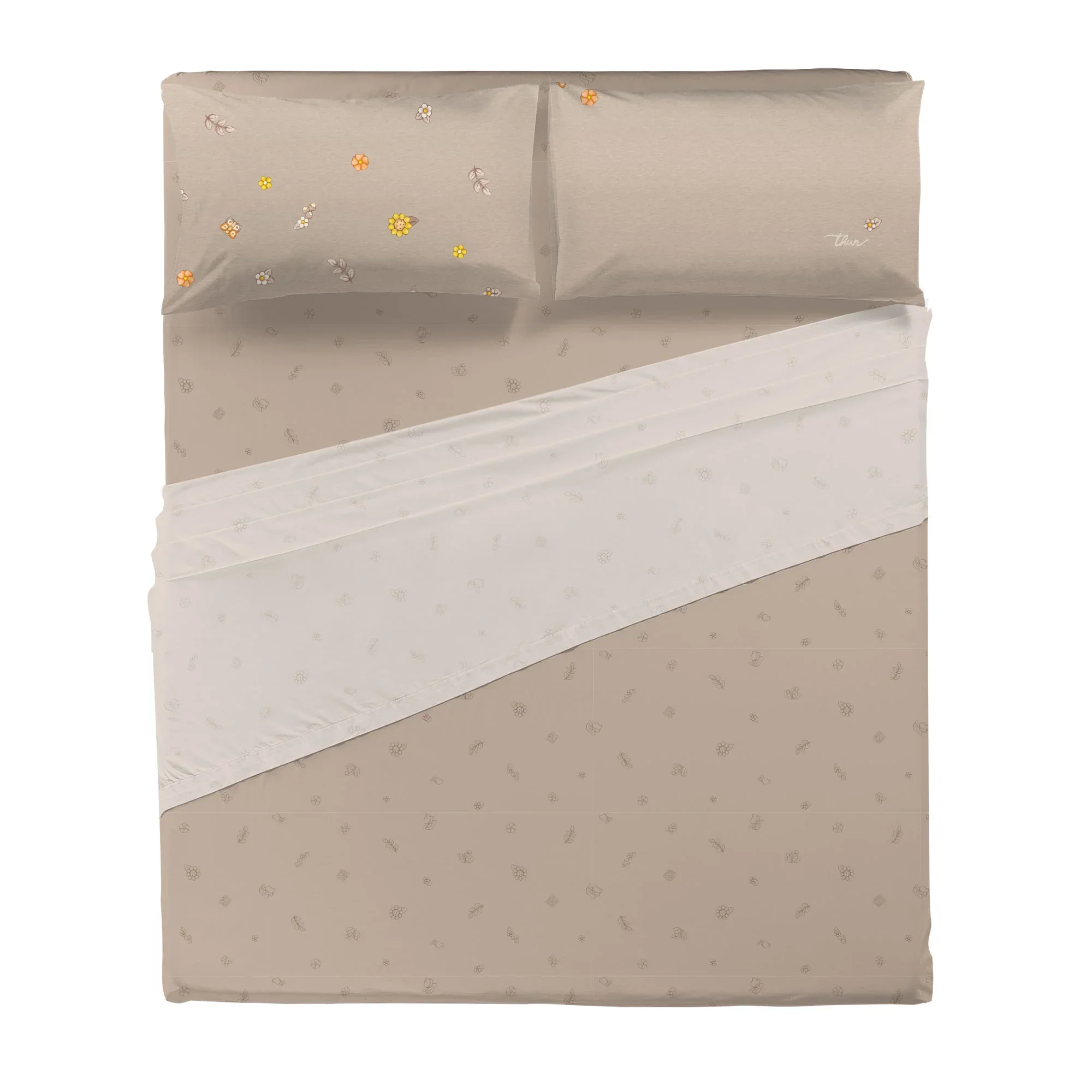 THUN® Completo Letto Matrimoniale in Cotone Country Flowers Beige - Image 2