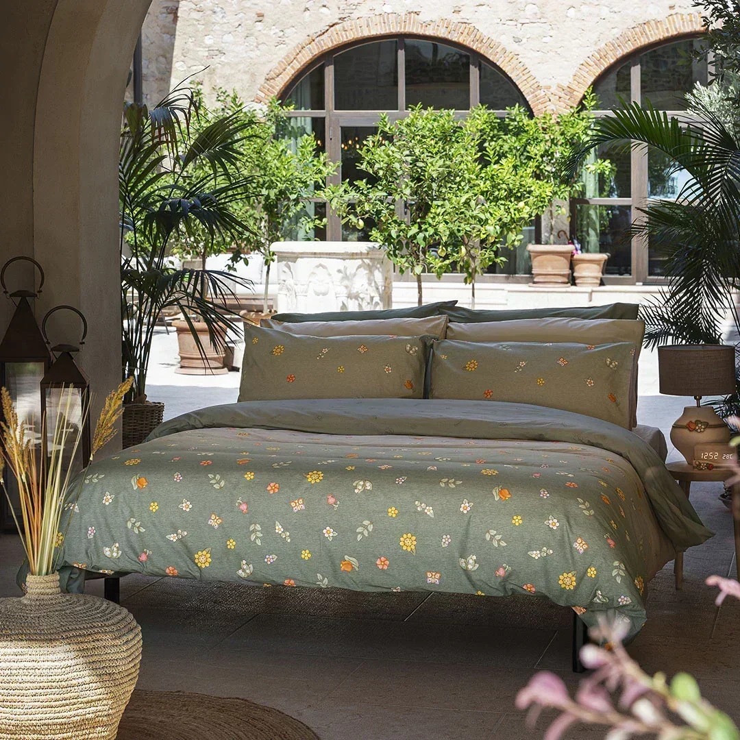 THUN® Completo Letto Piazza e Mezza in Cotone Country Flowers Sage Green - Image 3