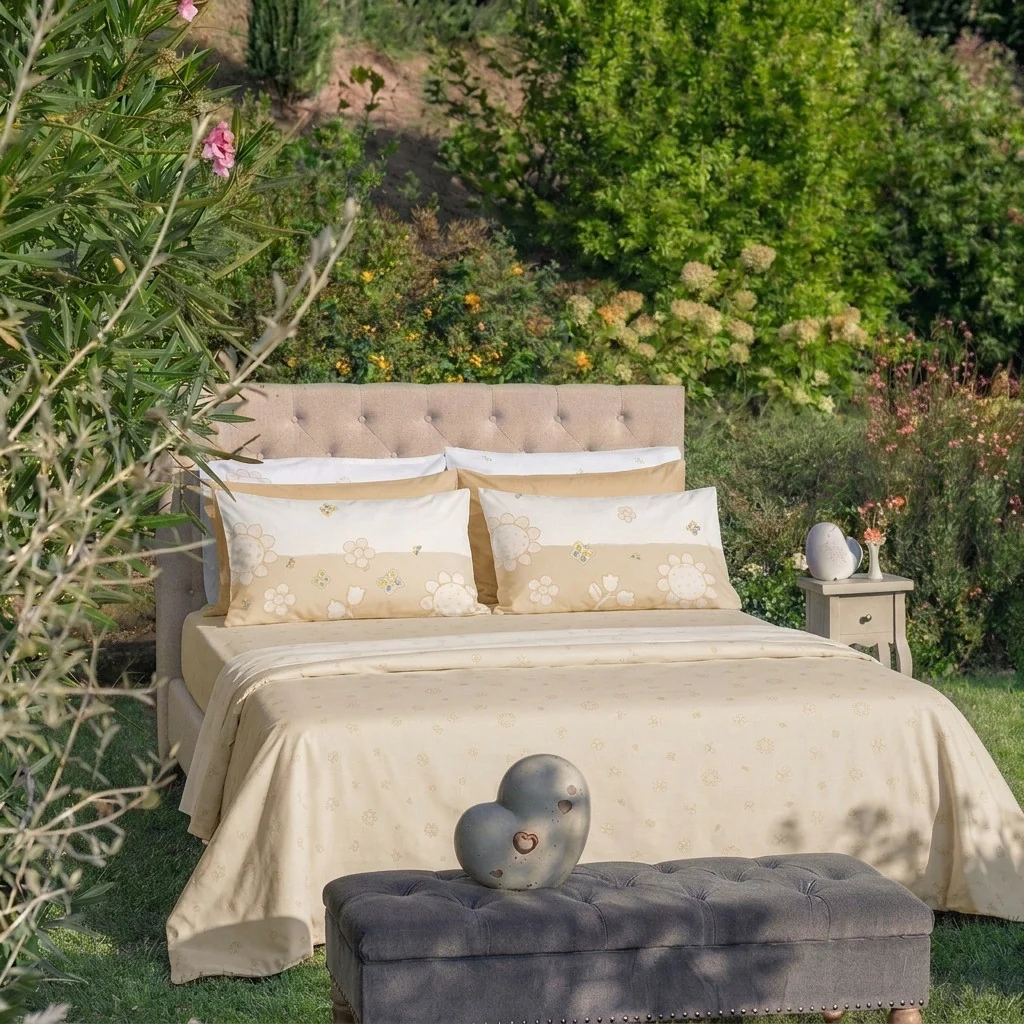 THUN® Completo Letto Matrimoniale in Cotone Elegance Beige - Image 2
