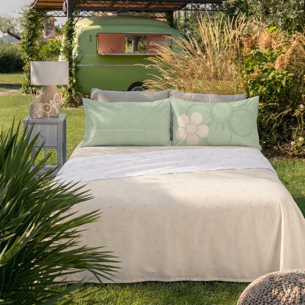 THUN® Completo Letto Matrimoniale in Cotone Iconic Elegance Daisy Green - Image 3