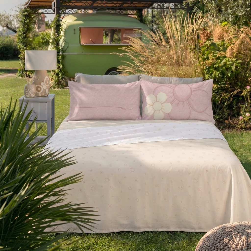 THUN® Completo Letto Matrimoniale in Cotone Iconic Elegance Daisy Pink - Image 2